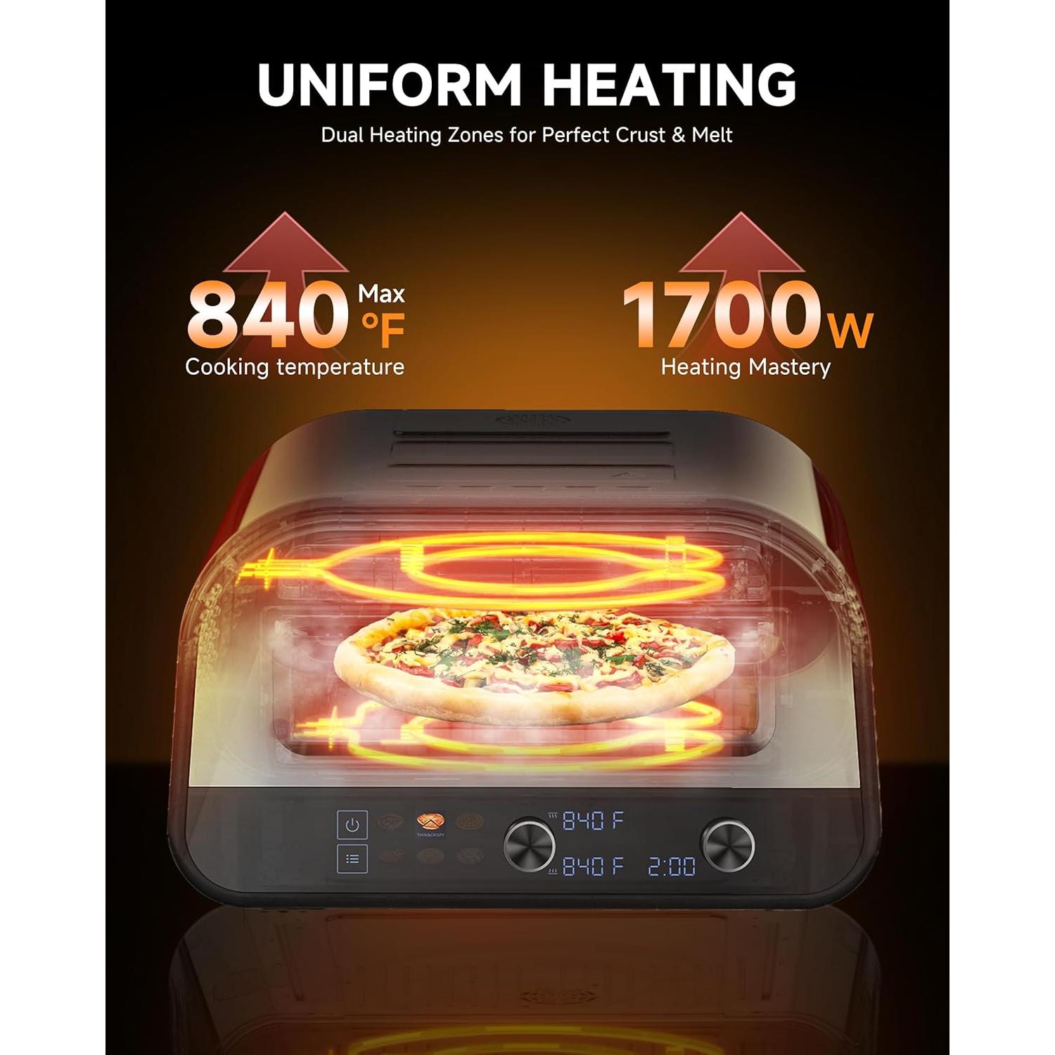 Horno de Pizza Eléctrico AMZCHEF 1700W 12" Acero Inoxidable