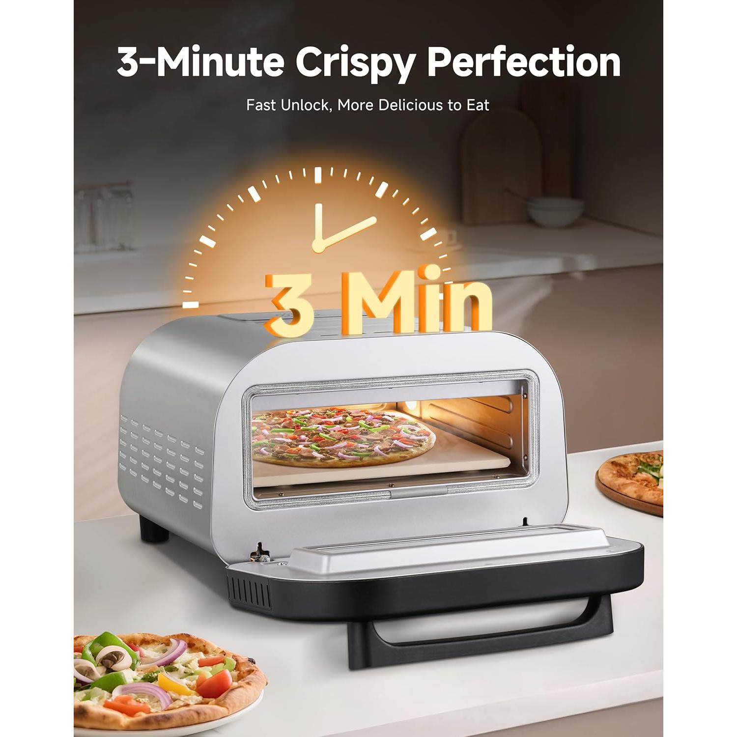 Horno de Pizza Eléctrico AMZCHEF 1700W 12" Acero Inoxidable