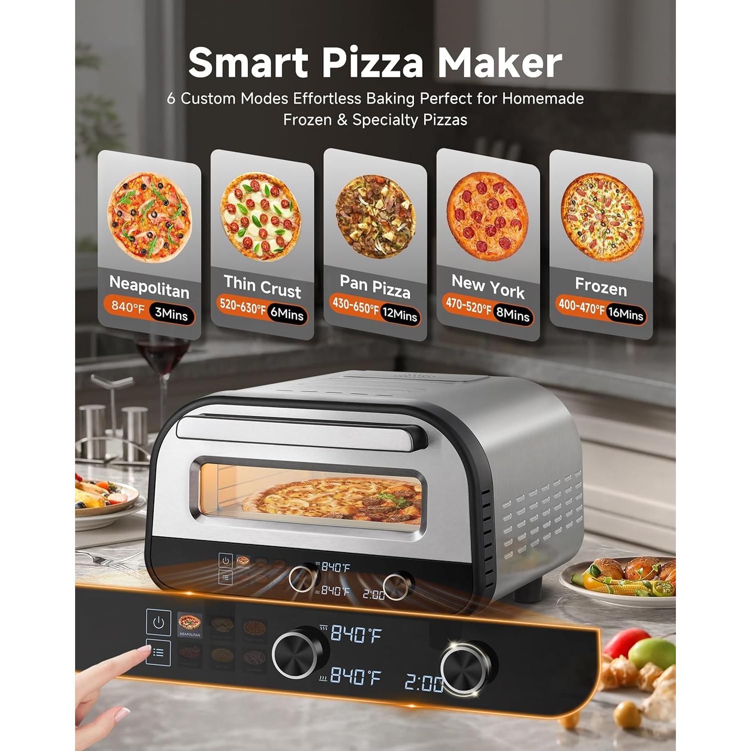 Horno de Pizza Eléctrico AMZCHEF 1700W 12" Acero Inoxidable