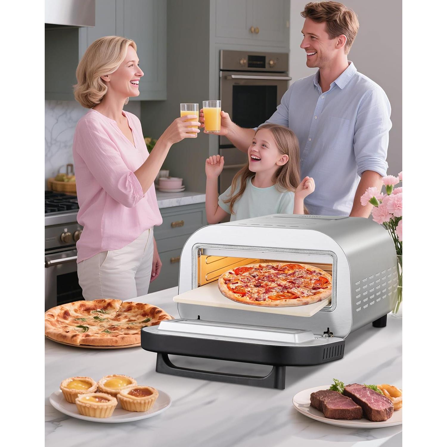 Horno de Pizza Eléctrico AMZCHEF 1700W 12" Acero Inoxidable
