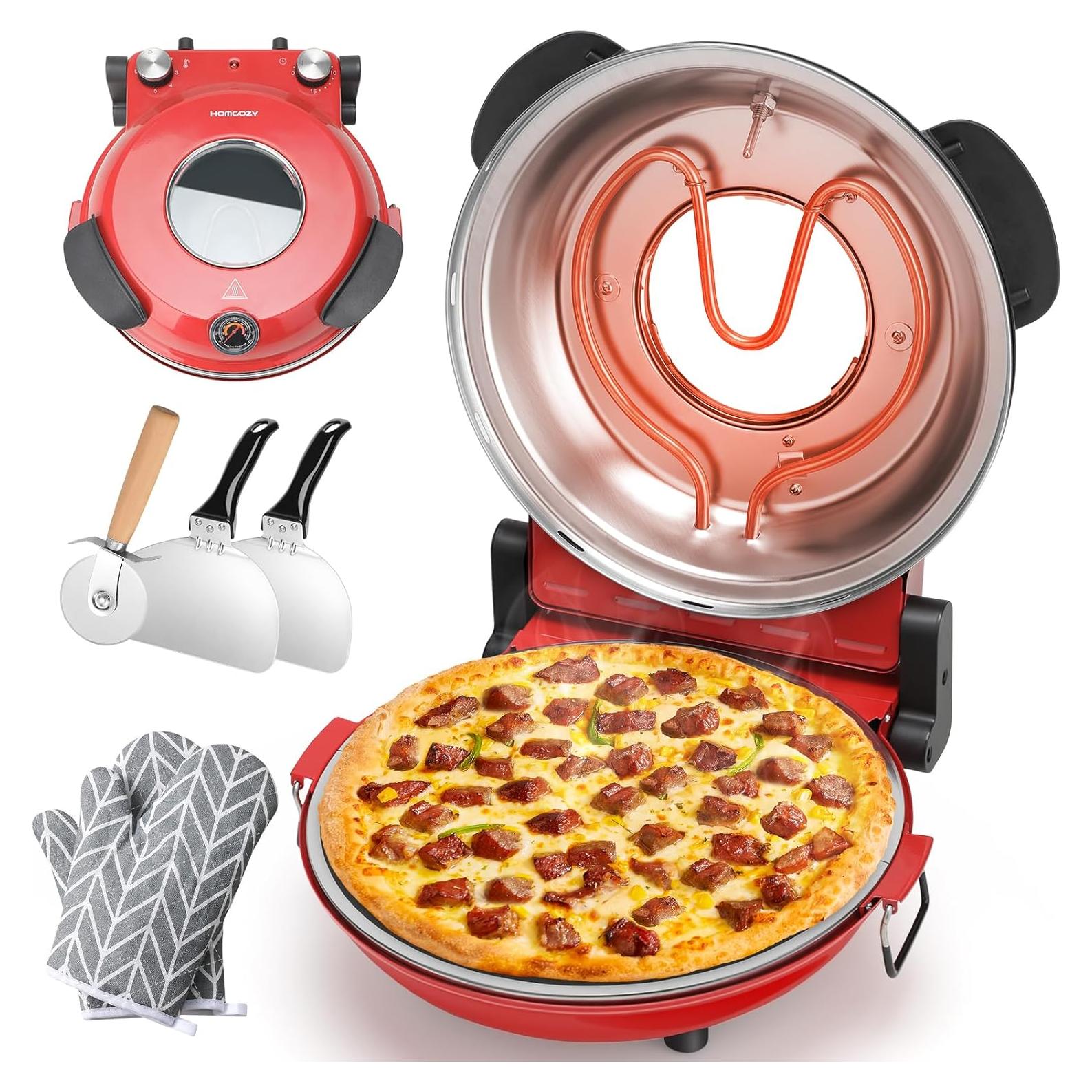 Horno de Pizza Eléctrico HomCozy 12" con Piedra Cerámica 1200W