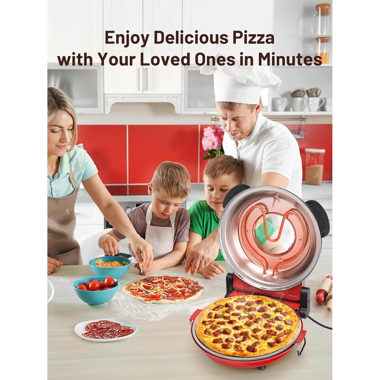 Horno de Pizza Eléctrico HomCozy 12" con Piedra Cerámica 1200W