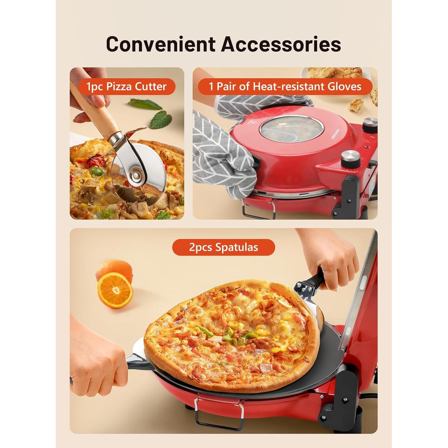 Horno de Pizza Eléctrico HomCozy 12" con Piedra Cerámica 1200W