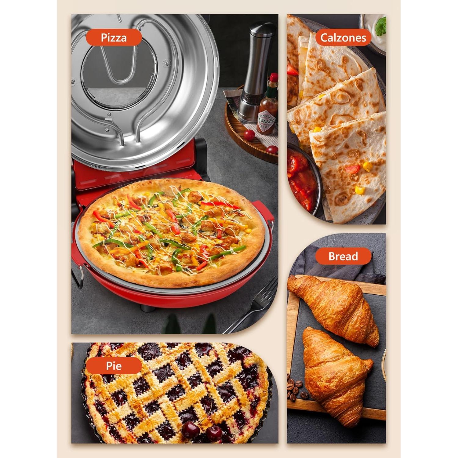 Horno de Pizza Eléctrico HomCozy 12" con Piedra Cerámica 1200W