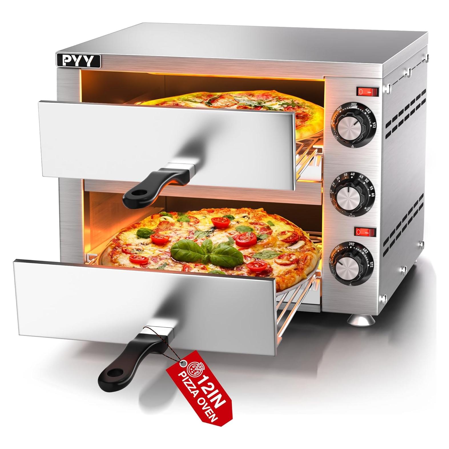 Horno de Pizza Eléctrico PYY de 2 Capas 300°C 12" Gris