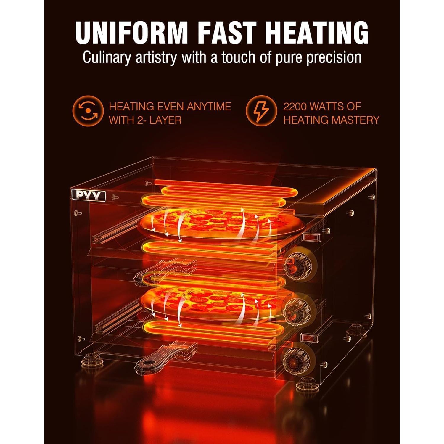 Horno de Pizza Eléctrico PYY de 2 Capas 300°C 12" Gris