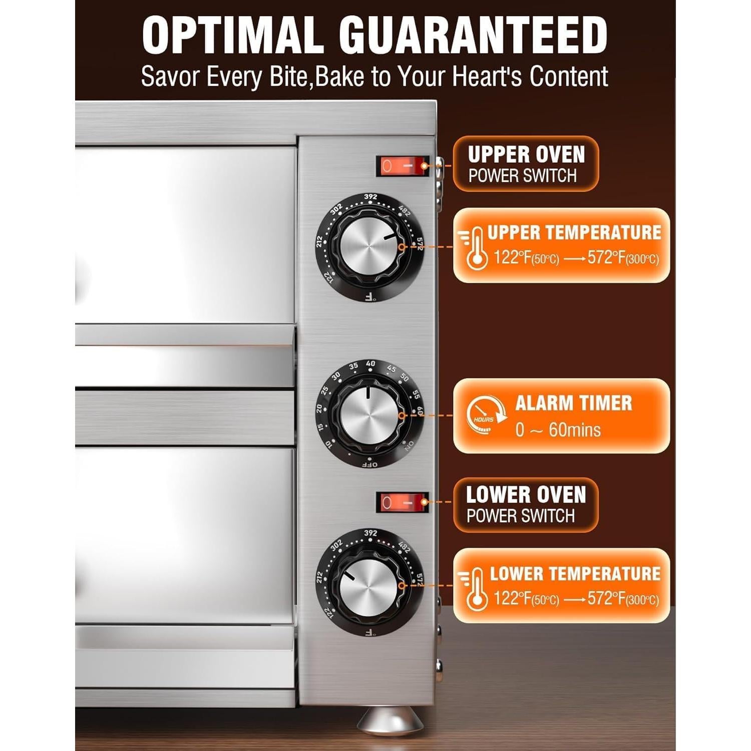 Horno de Pizza Eléctrico PYY de 2 Capas 300°C 12" Gris