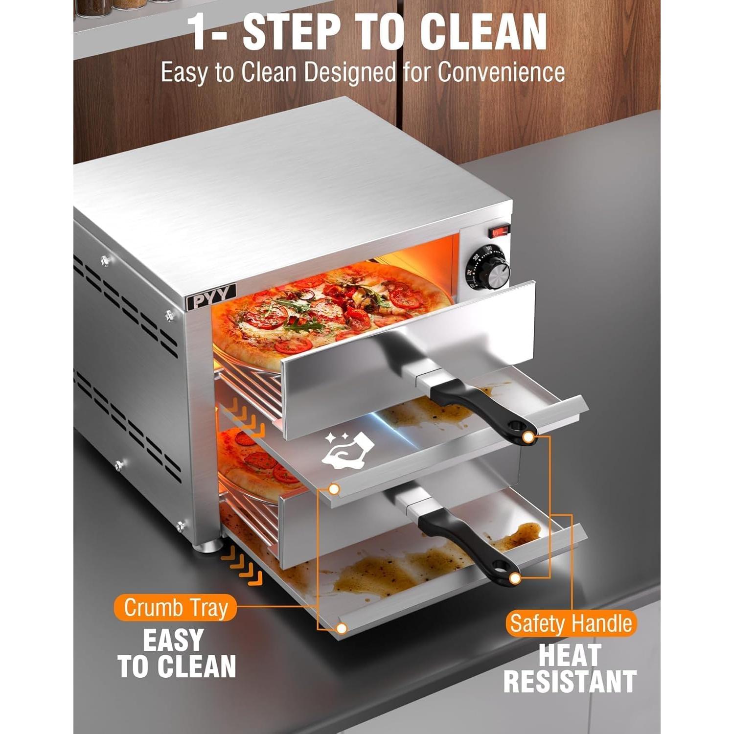 Horno de Pizza Eléctrico PYY de 2 Capas 300°C 12" Gris