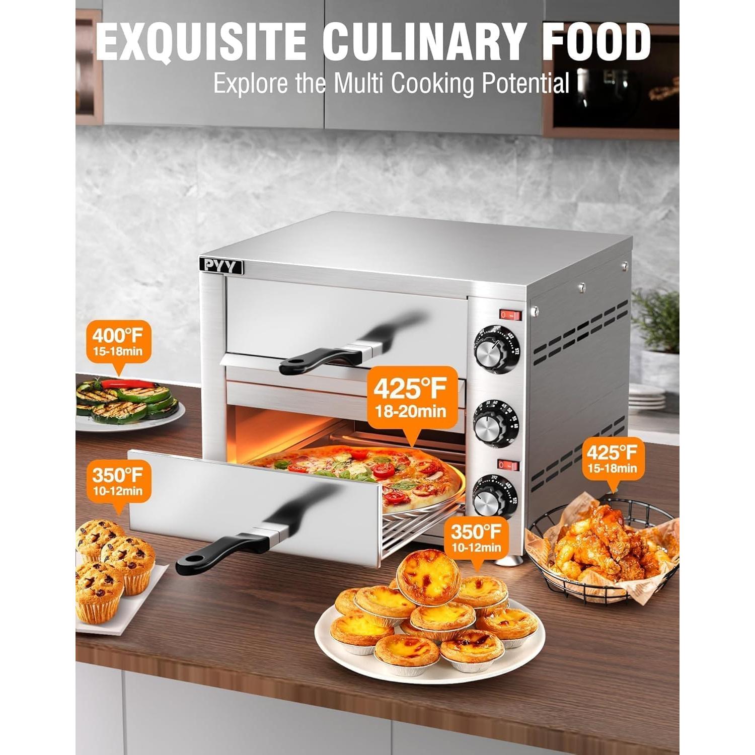 Horno de Pizza Eléctrico PYY de 2 Capas 300°C 12" Gris