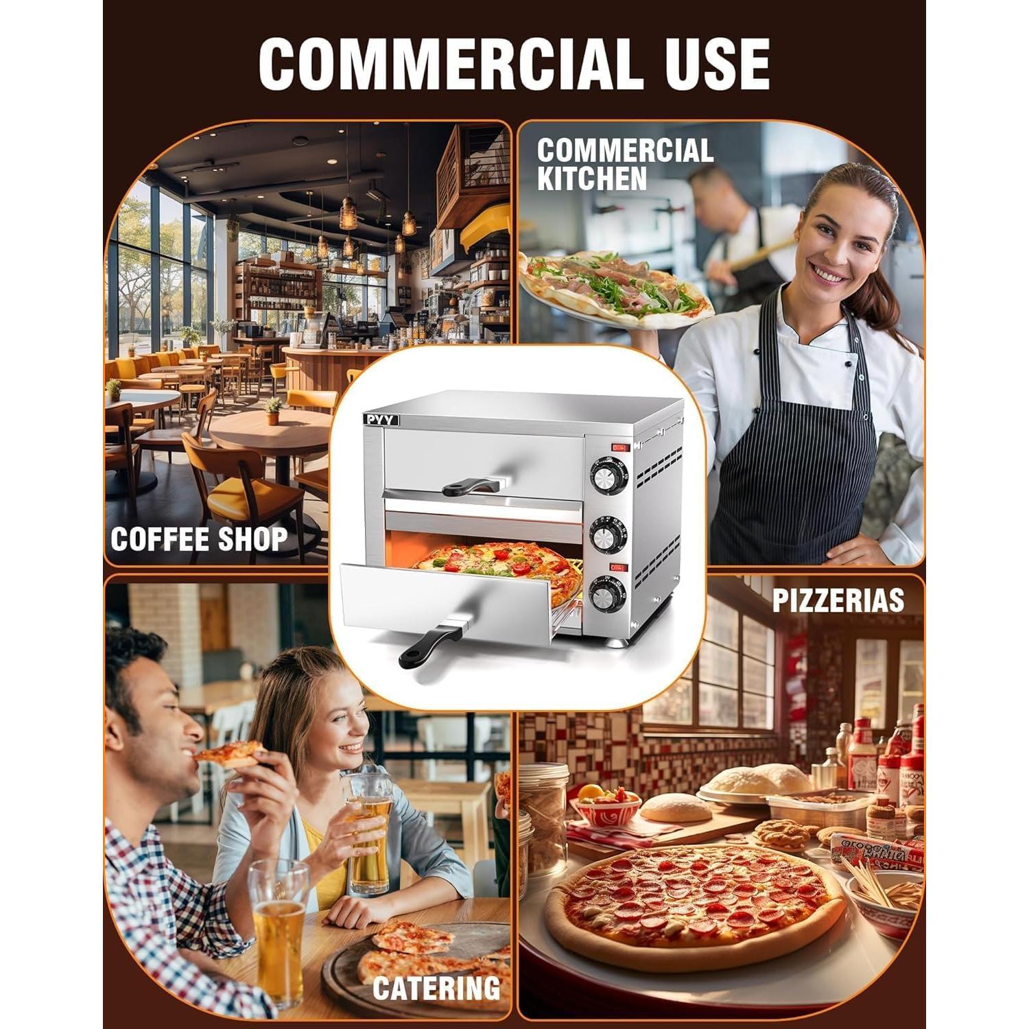 Horno de Pizza Eléctrico PYY de 2 Capas 300°C 12" Gris