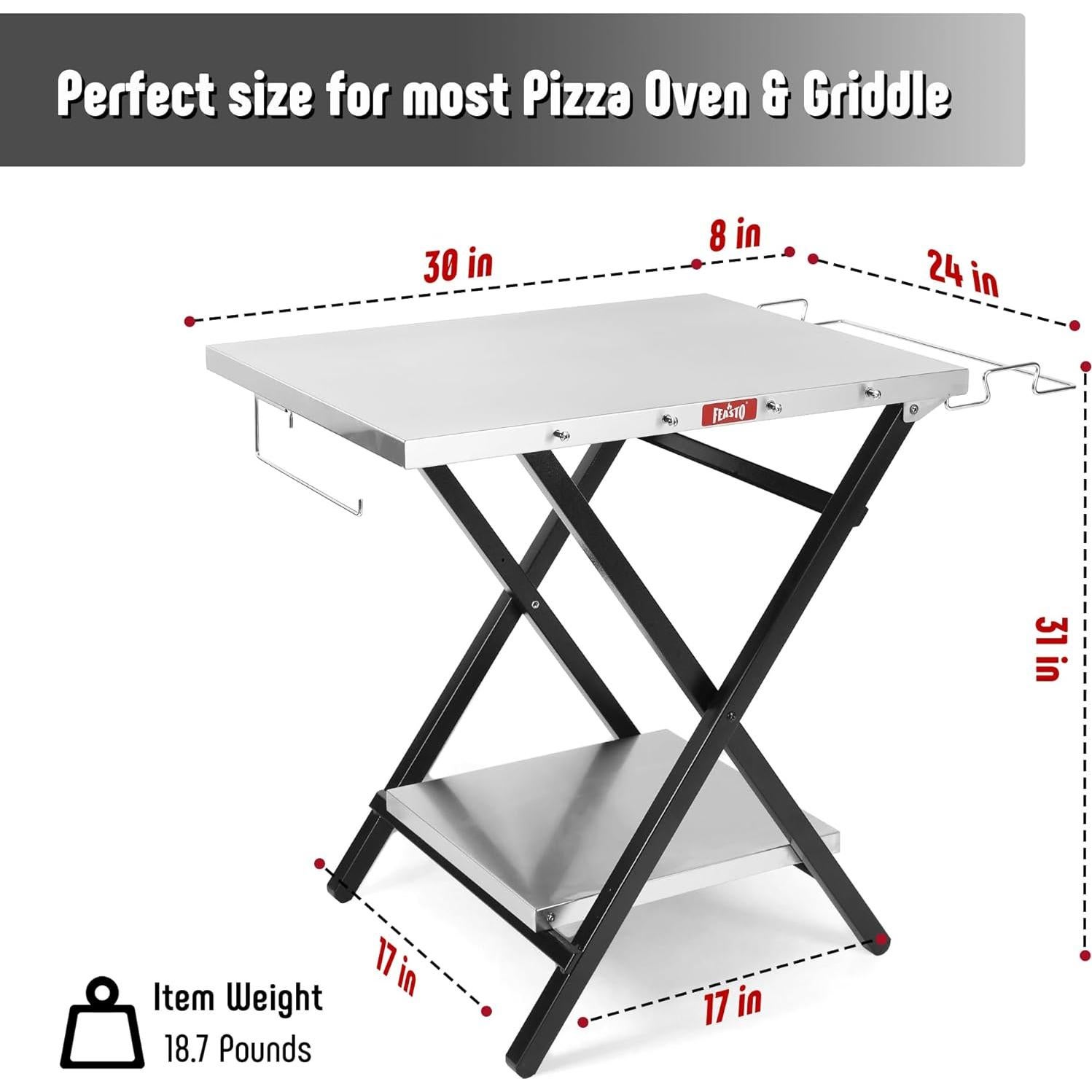Mesa Plegable de Parrilla Feasto 76.2x60.9cm Acero Inoxidable