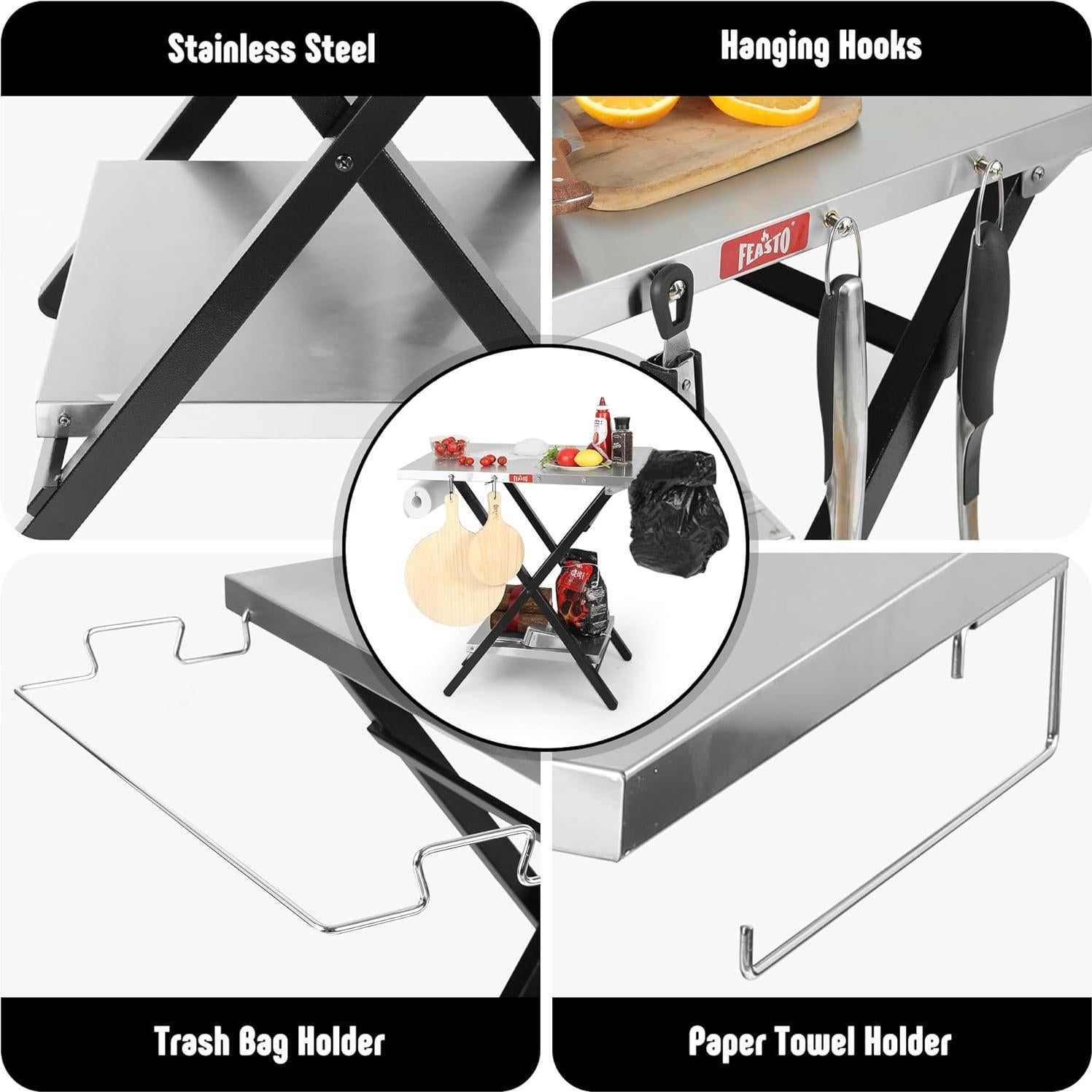 Mesa Plegable de Parrilla Feasto 76.2x60.9cm Acero Inoxidable