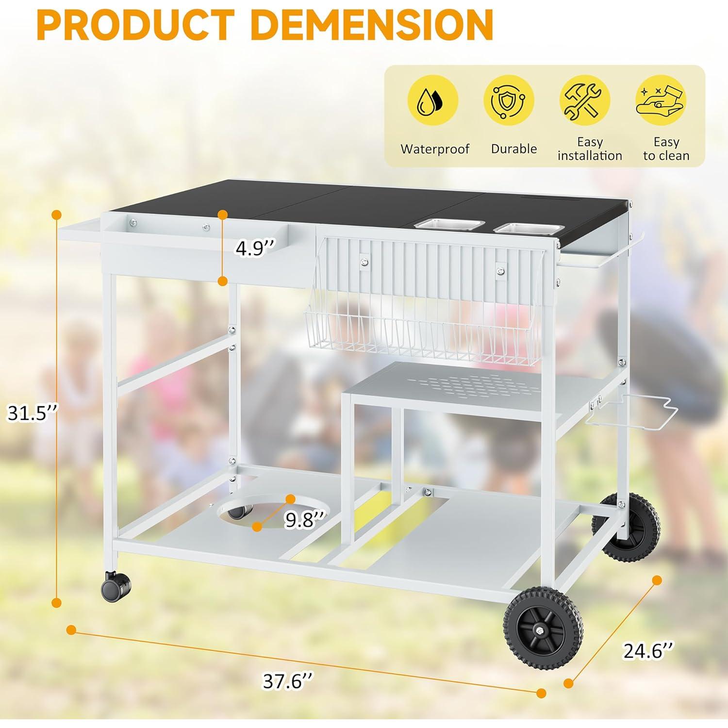 Mesa para Horno de Pizza JY QAQA con Estante y Toppings 62.5x95.7cm