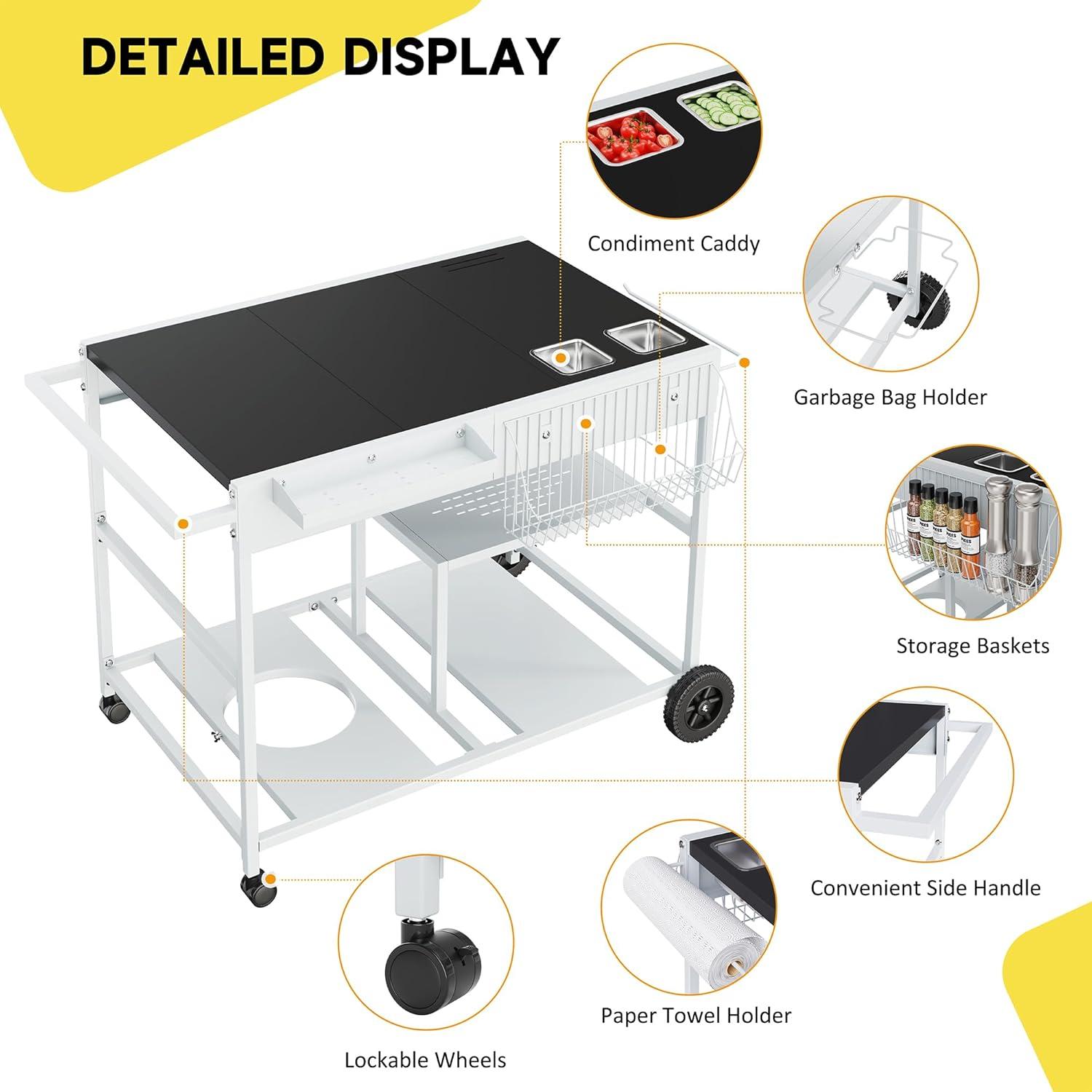 Mesa para Horno de Pizza JY QAQA con Estante y Toppings 62.5x95.7cm