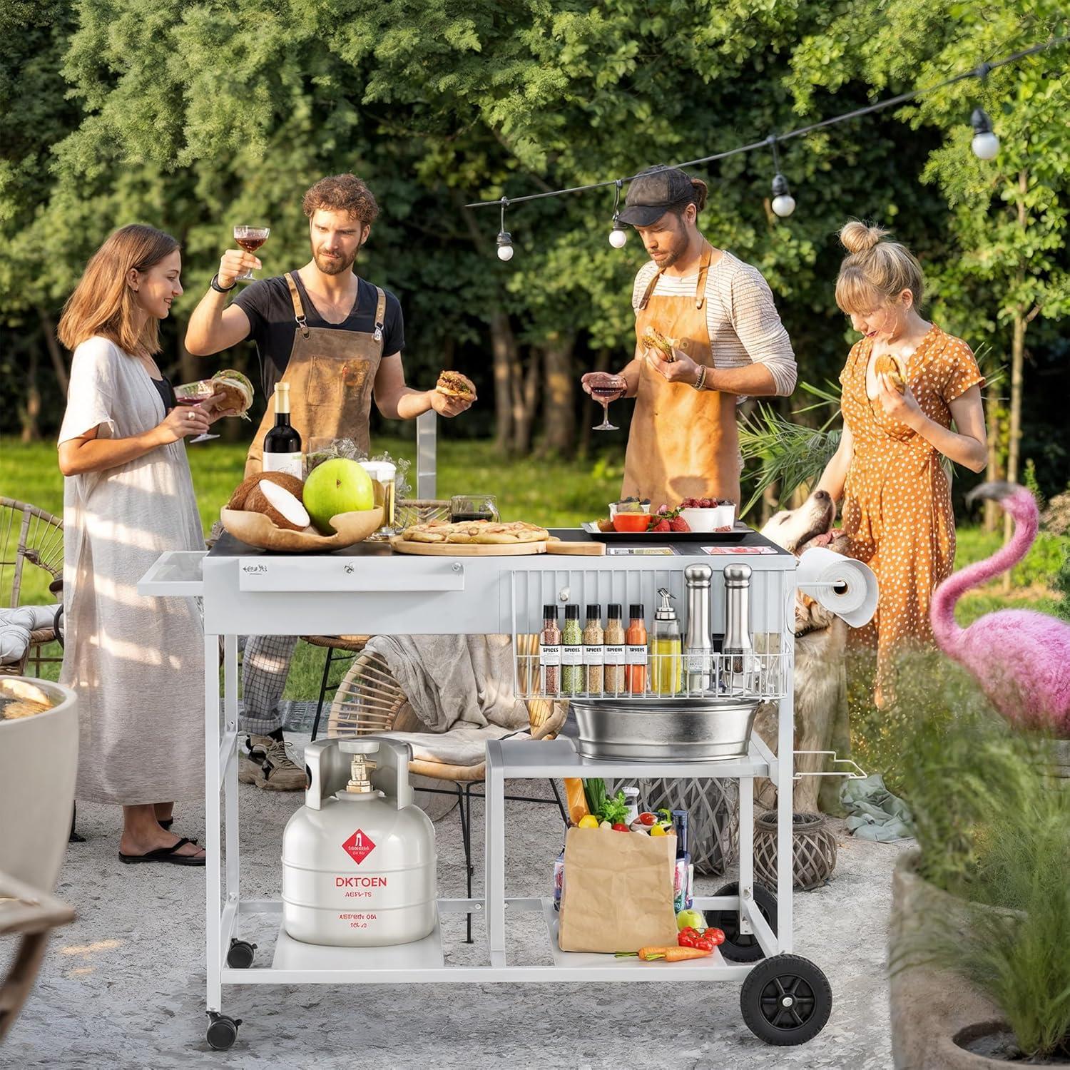 Mesa para Horno de Pizza JY QAQA con Estante y Toppings 62.5x95.7cm