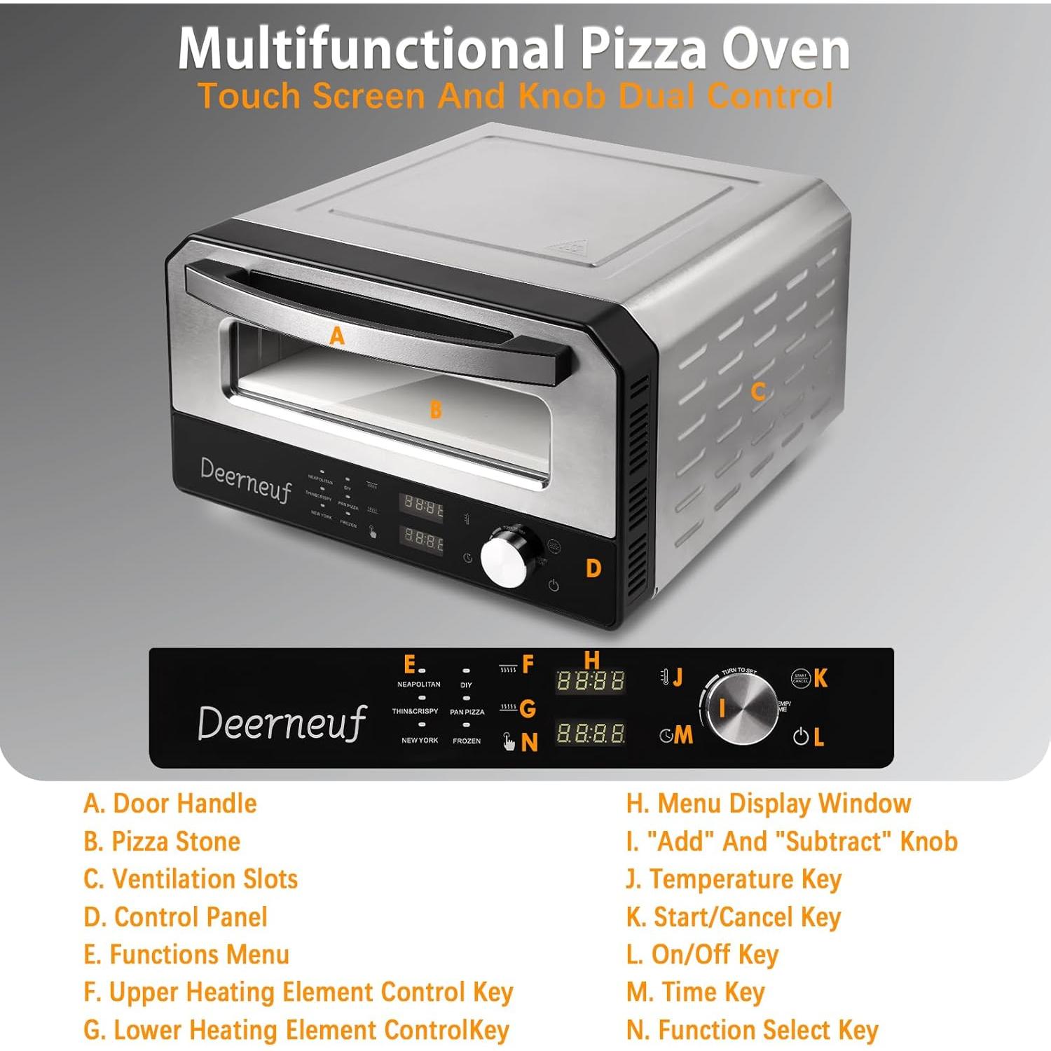 Horno de Pizza Eléctrico Deerneuf 12" 800°F Acero Inoxidable