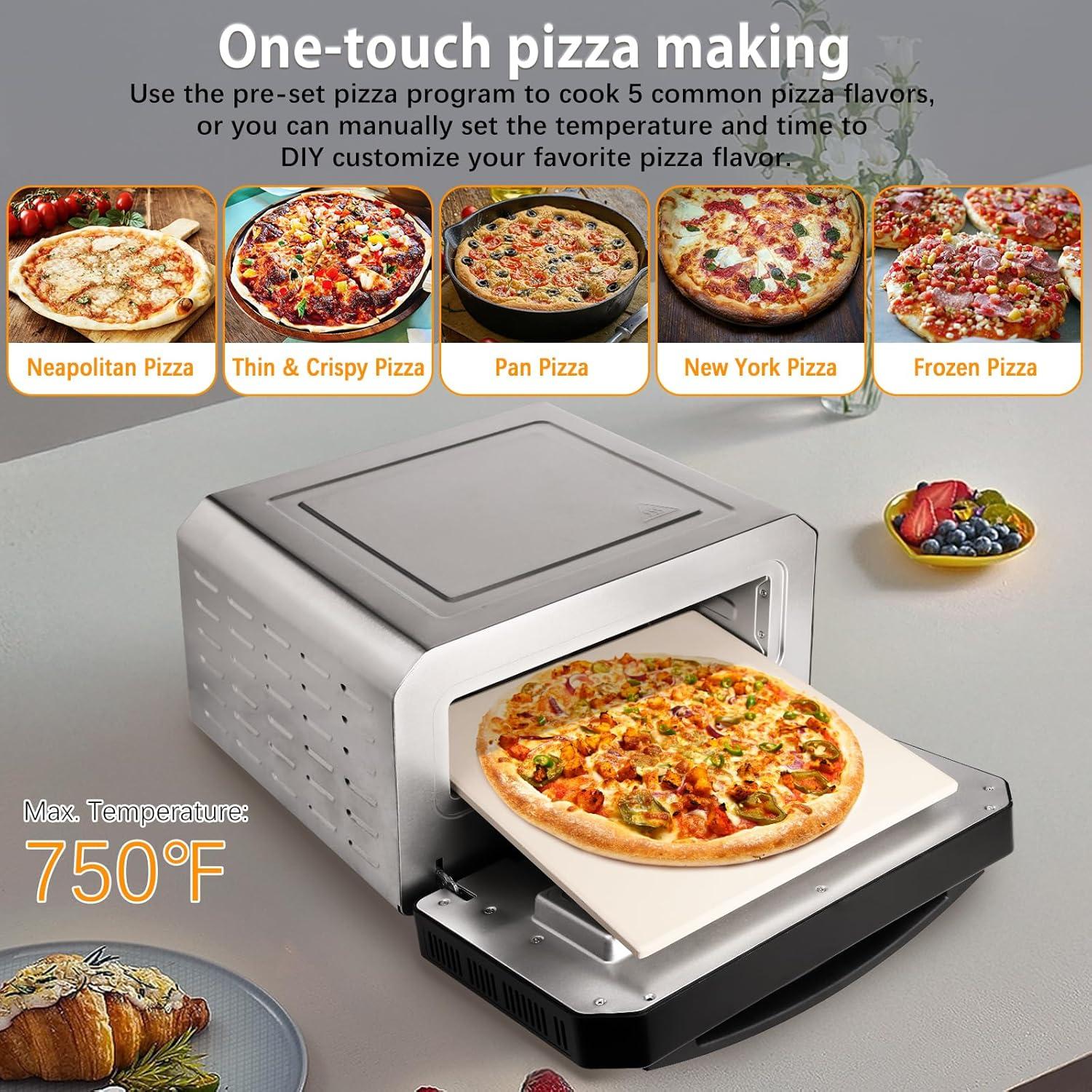 Horno de Pizza Eléctrico Deerneuf 12" 800°F Acero Inoxidable