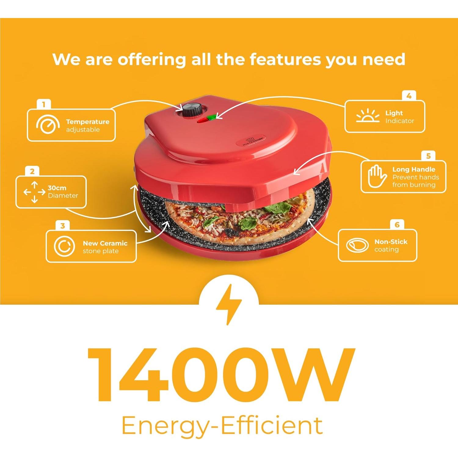 Horno de Pizza Eléctrico MisterChef BP300 Rojo 1450W 30 cm