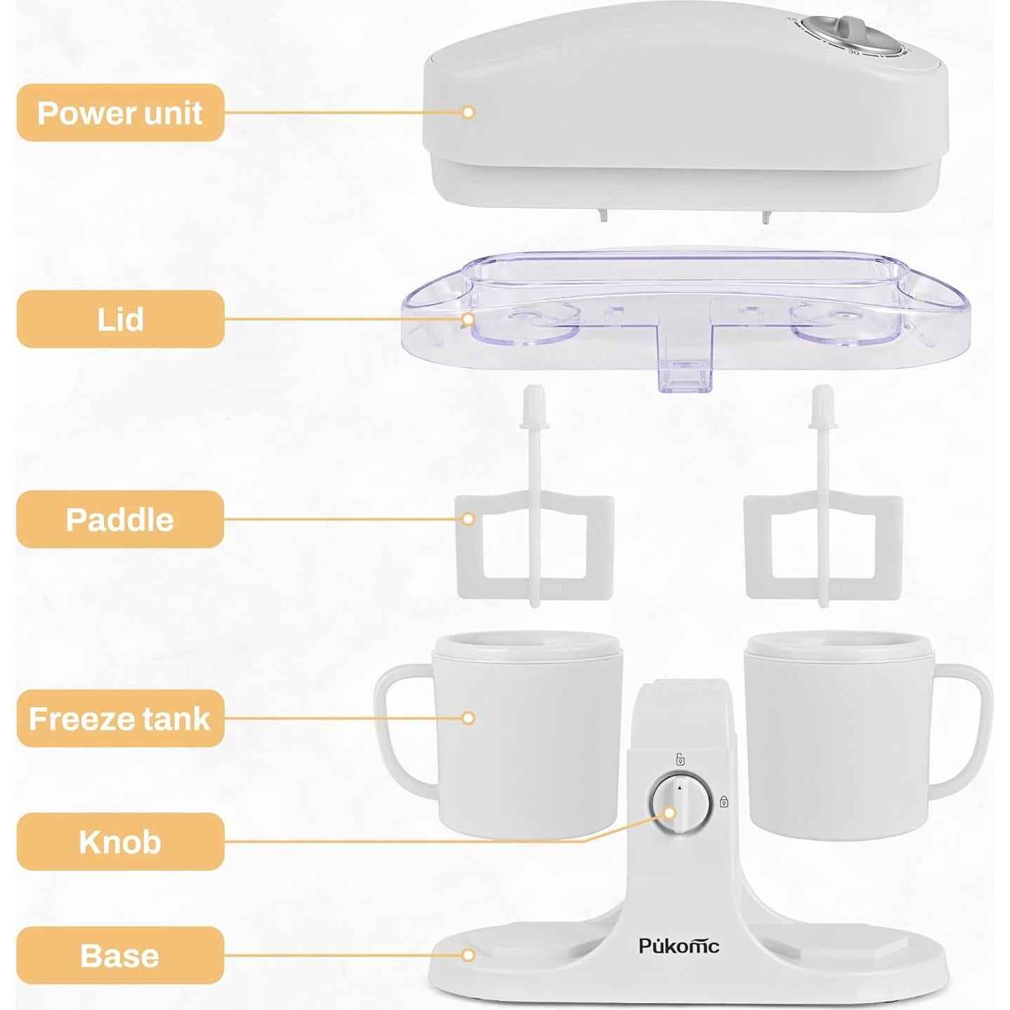 Máquina de Hacer Helados Pukomc SU-591 Blanca 0.85L Doble Sabor