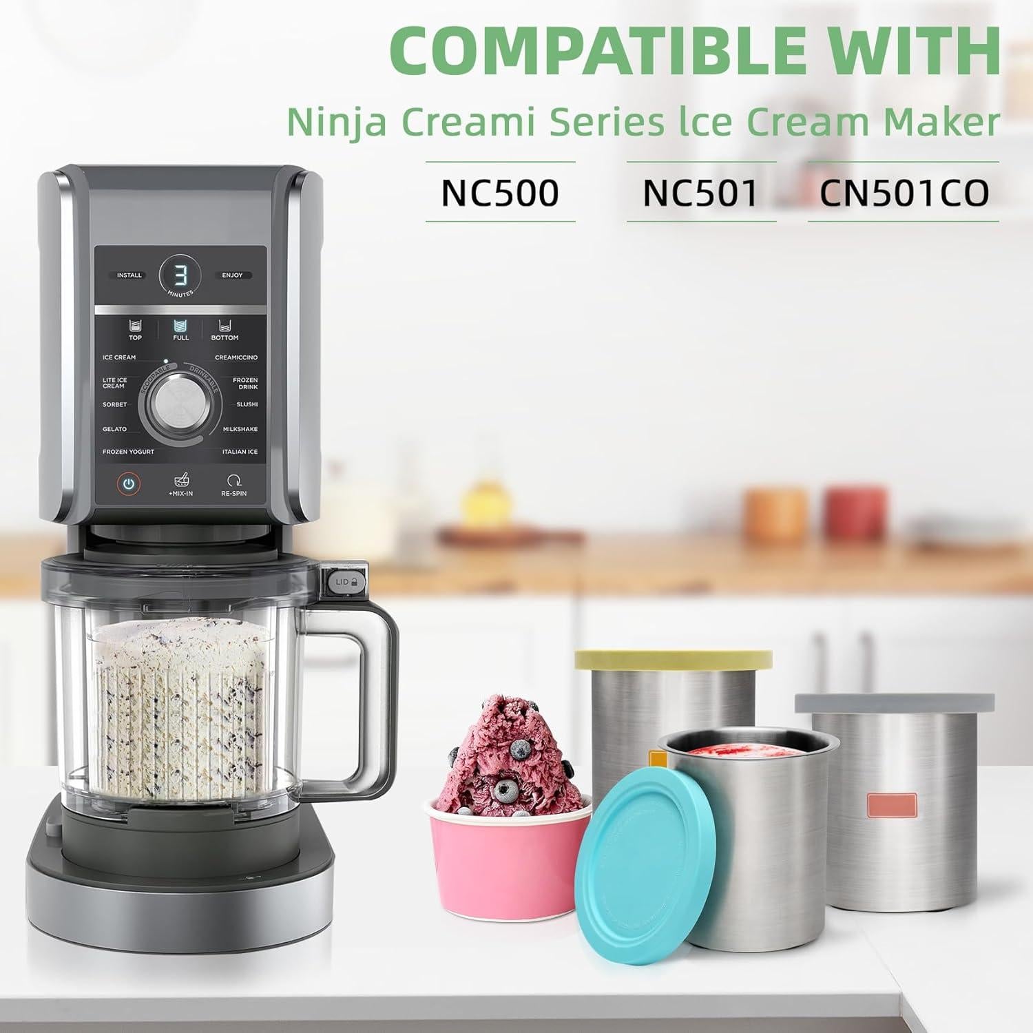 Reemplazo Pints y Tapas Acero Inoxidable Ninja Creami 24oz - 4 Piezas