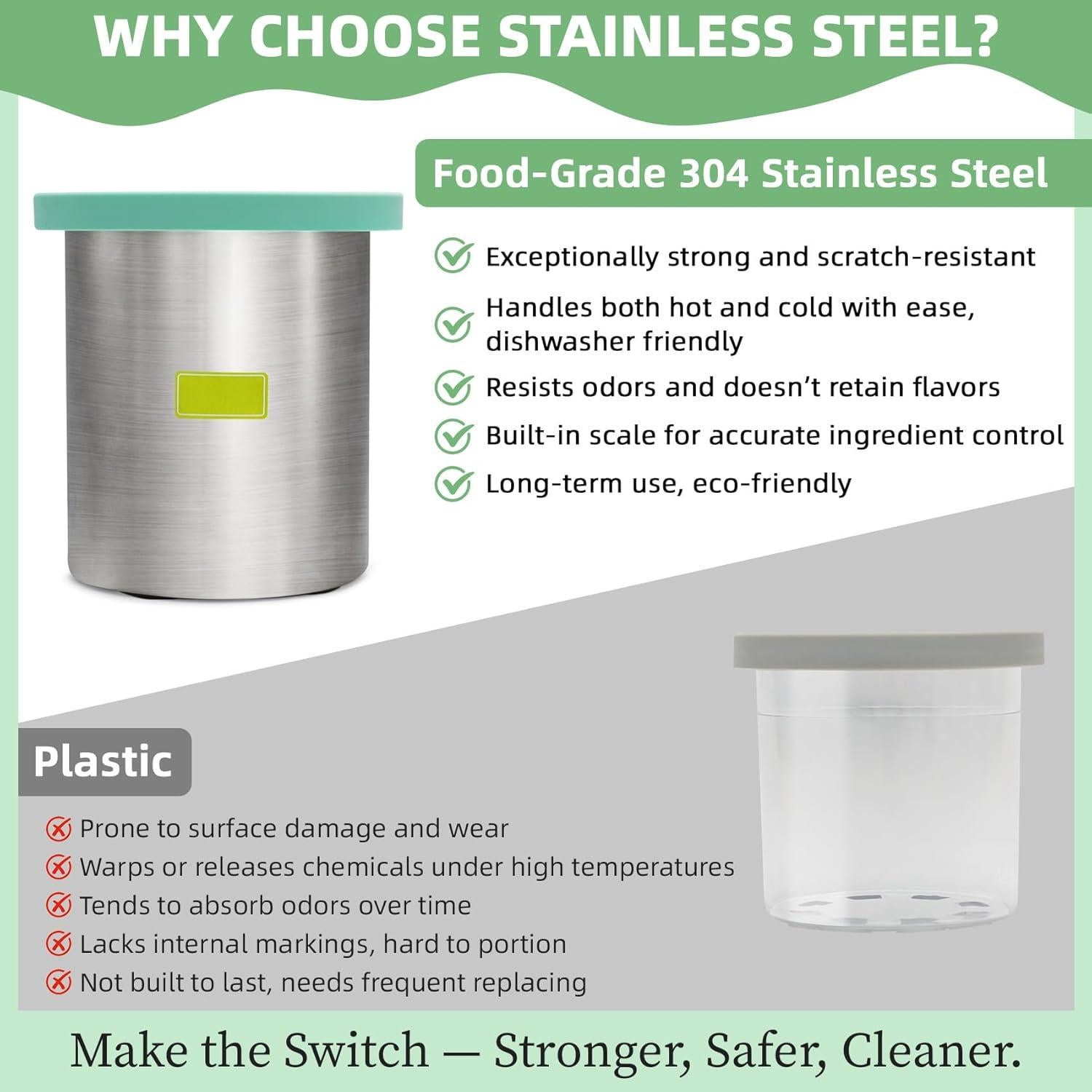 Reemplazo Pints y Tapas Acero Inoxidable Ninja Creami 24oz - 4 Piezas