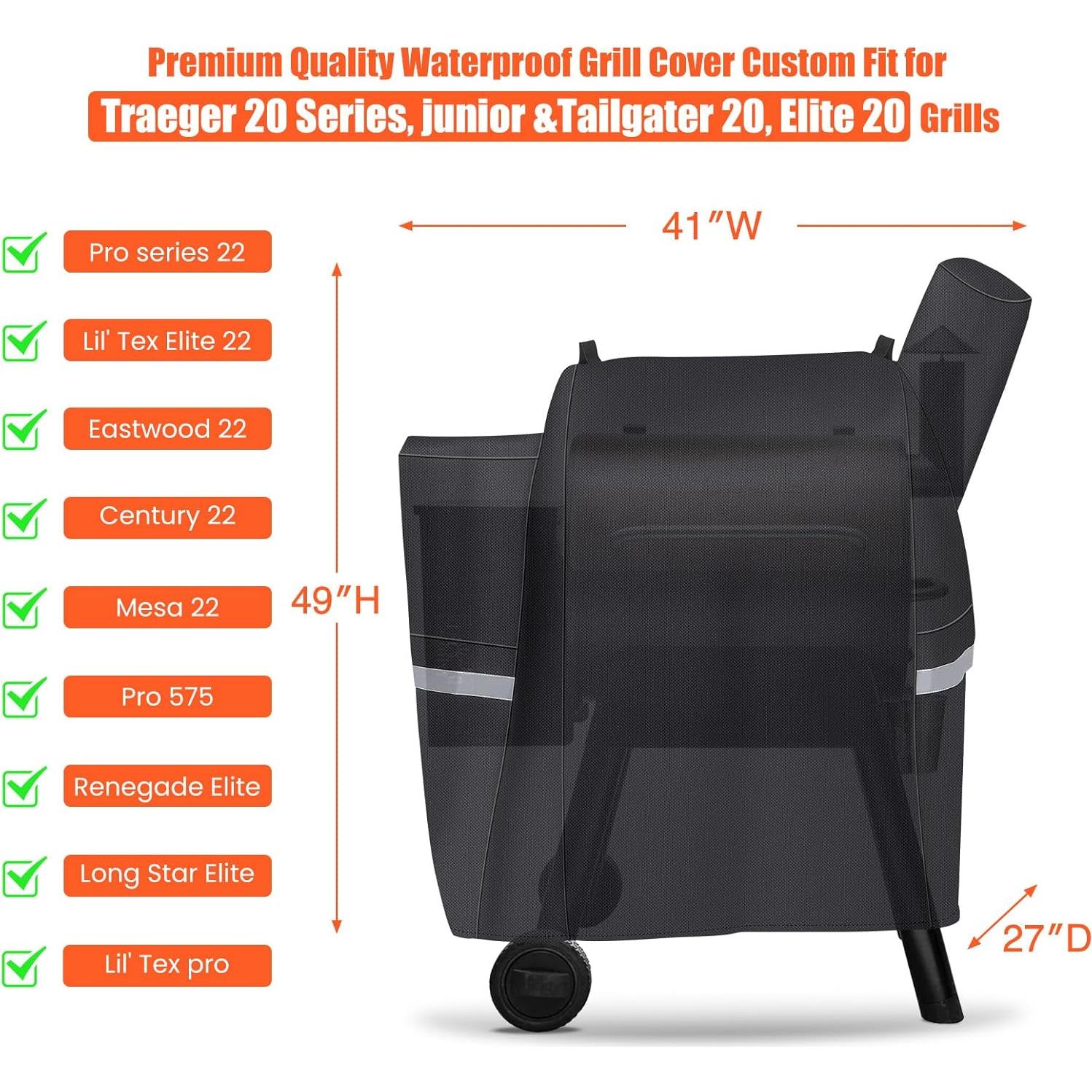 Cubierta de Parrilla QuliMetal 600D para Traeger Pro 22/575