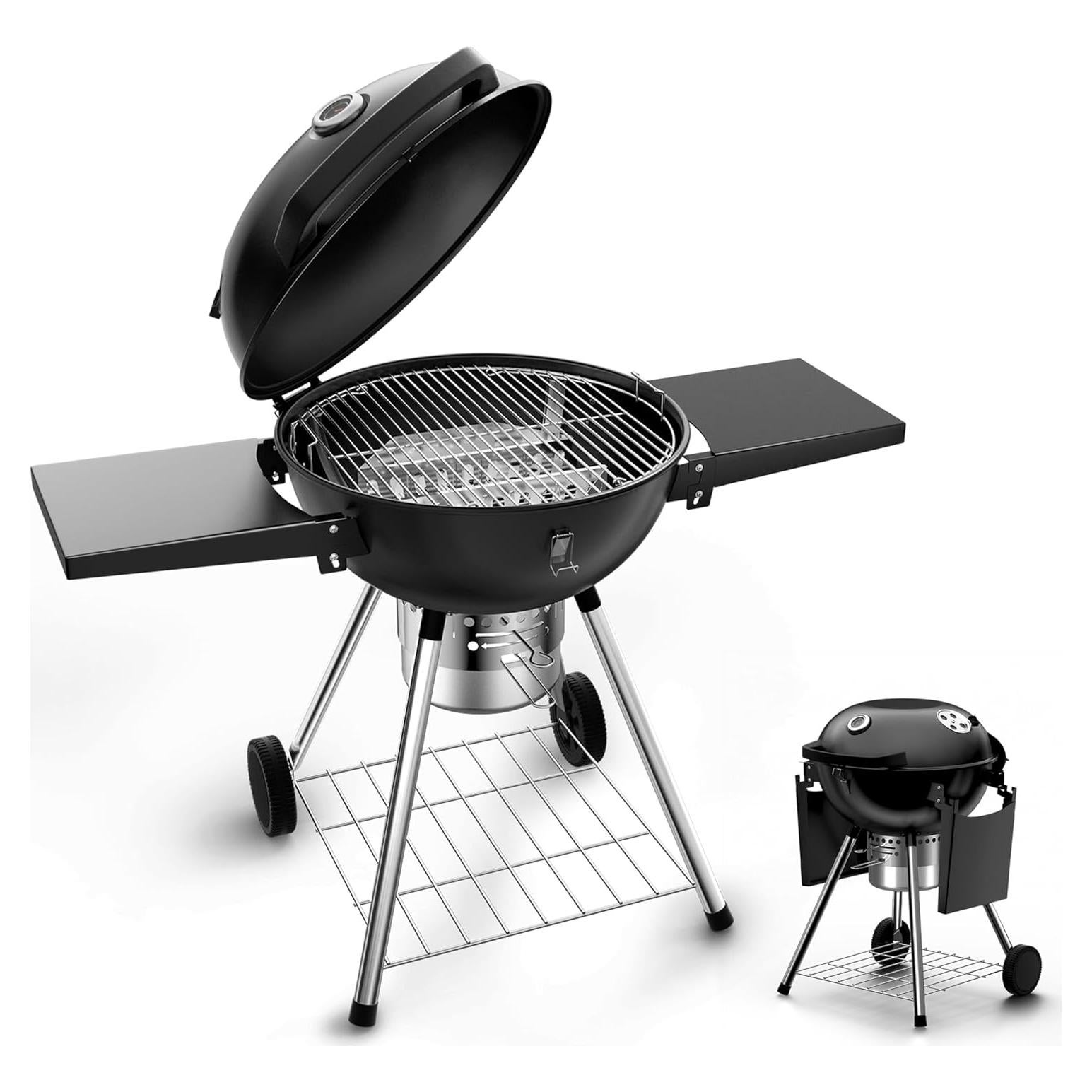 Parrilla de Carbón Ciokea 22" Portátil con Mesa y Cubierta