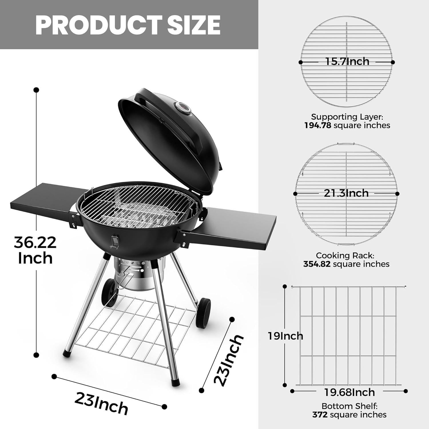 Parrilla de Carbón Ciokea 22" Portátil con Mesa y Cubierta