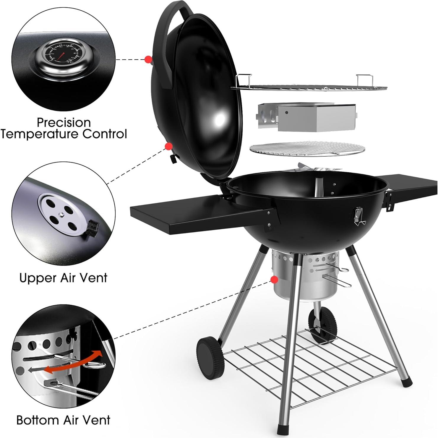 Parrilla de Carbón Ciokea 22" Portátil con Mesa y Cubierta