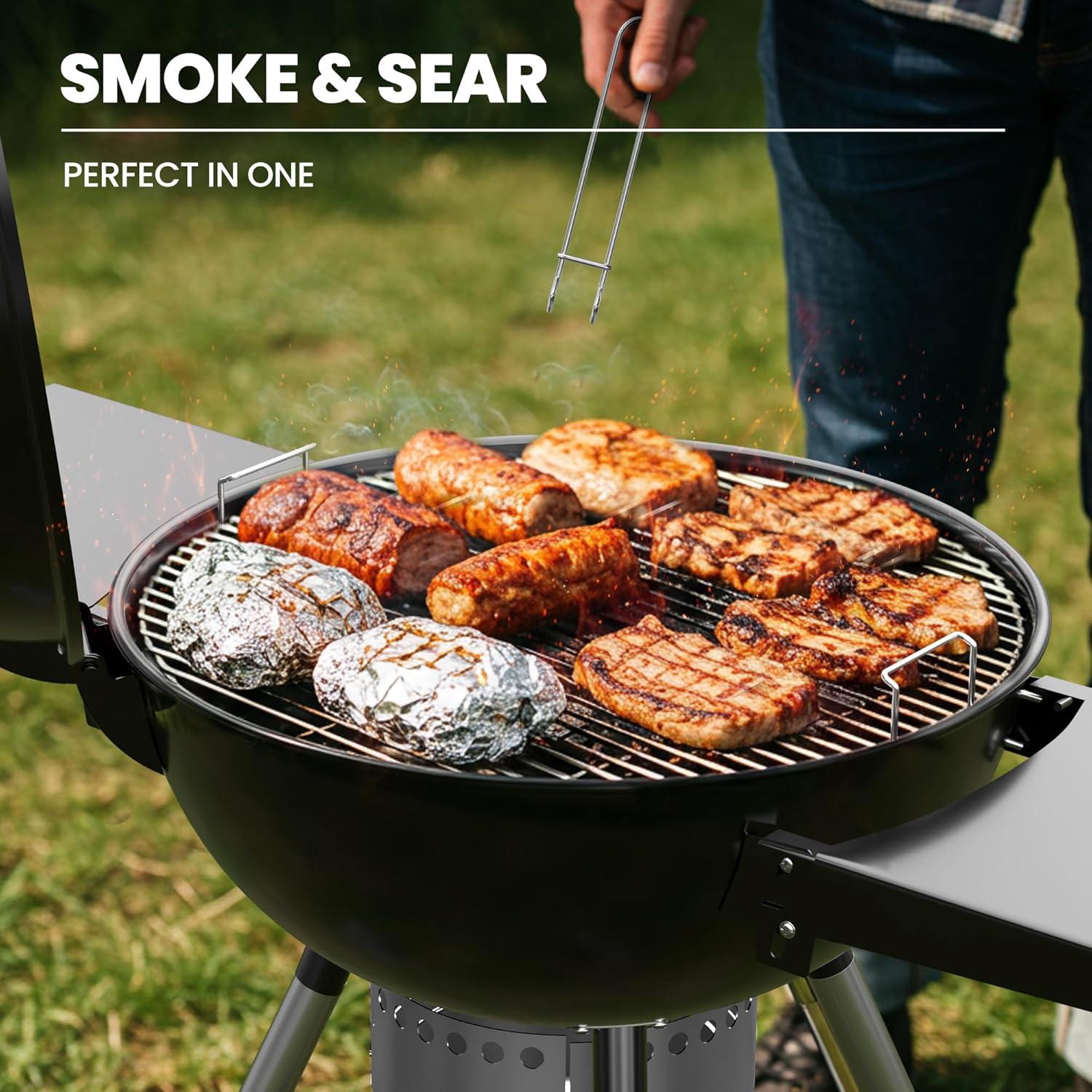 Parrilla de Carbón Ciokea 22" Portátil con Mesa y Cubierta