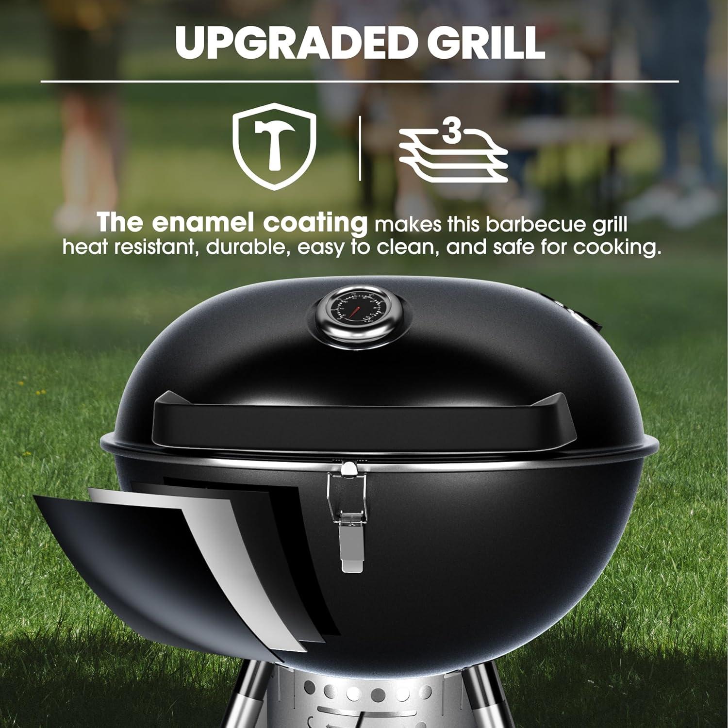 Parrilla de Carbón Ciokea 22" Portátil con Mesa y Cubierta