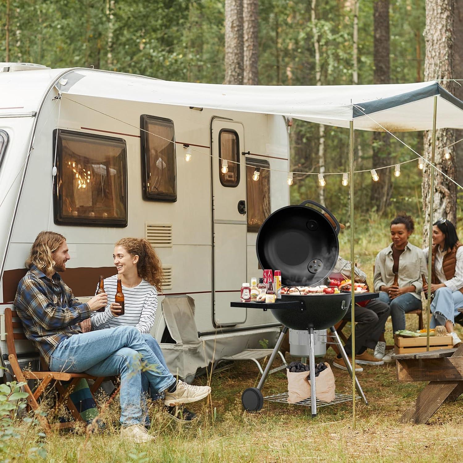 Parrilla de Carbón Ciokea 22" Portátil con Mesa y Cubierta