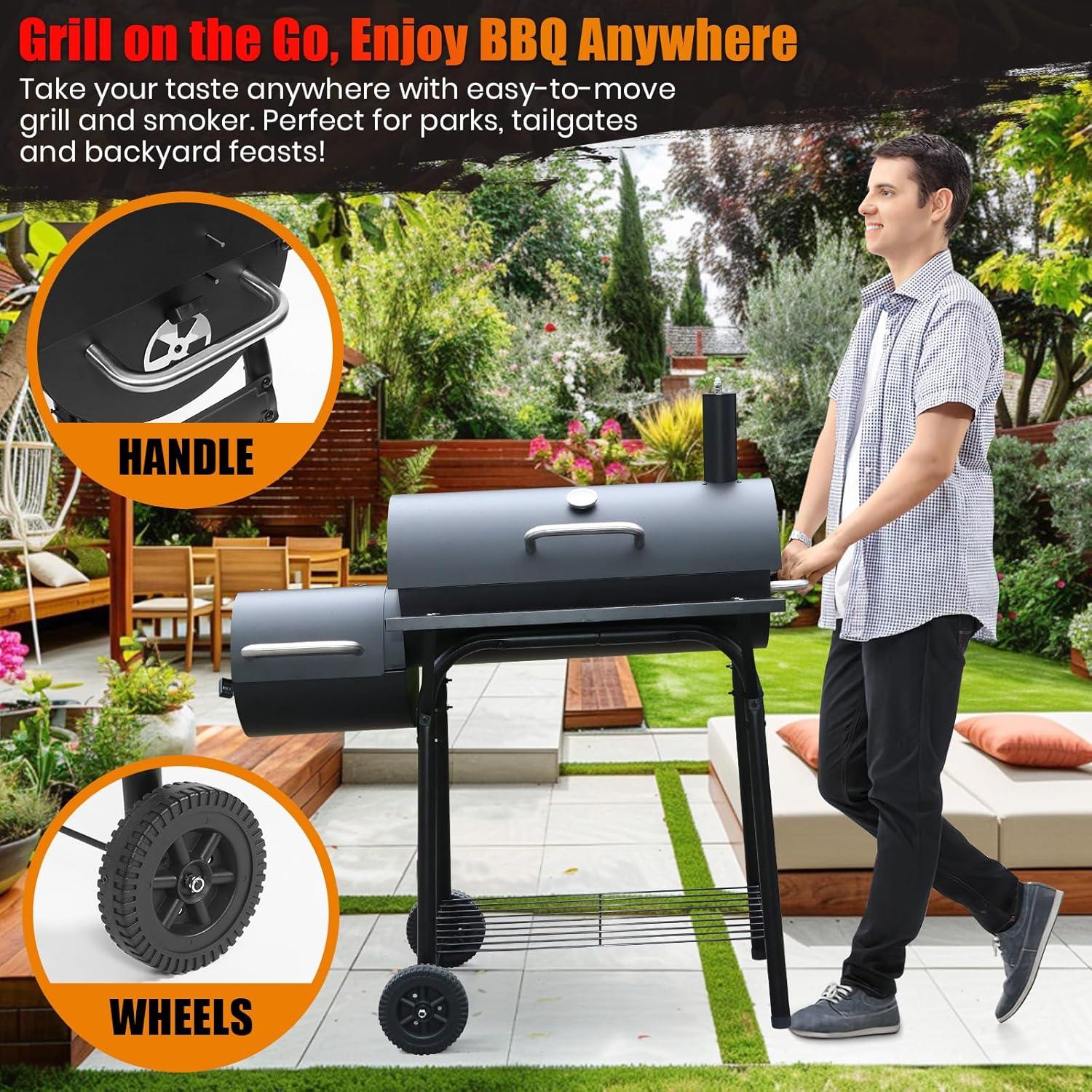Parrilla de Carbón con Ahumador Offset SUNLIFER 3316 cm²
