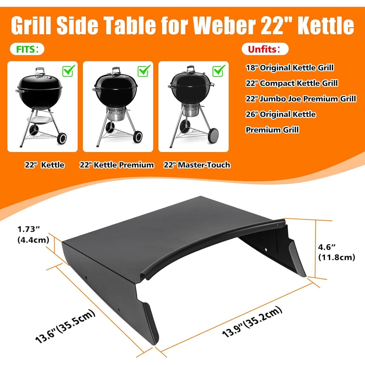 Estante Lateral y Soporte para Tapa GRISUN para Parrilla Weber 22"