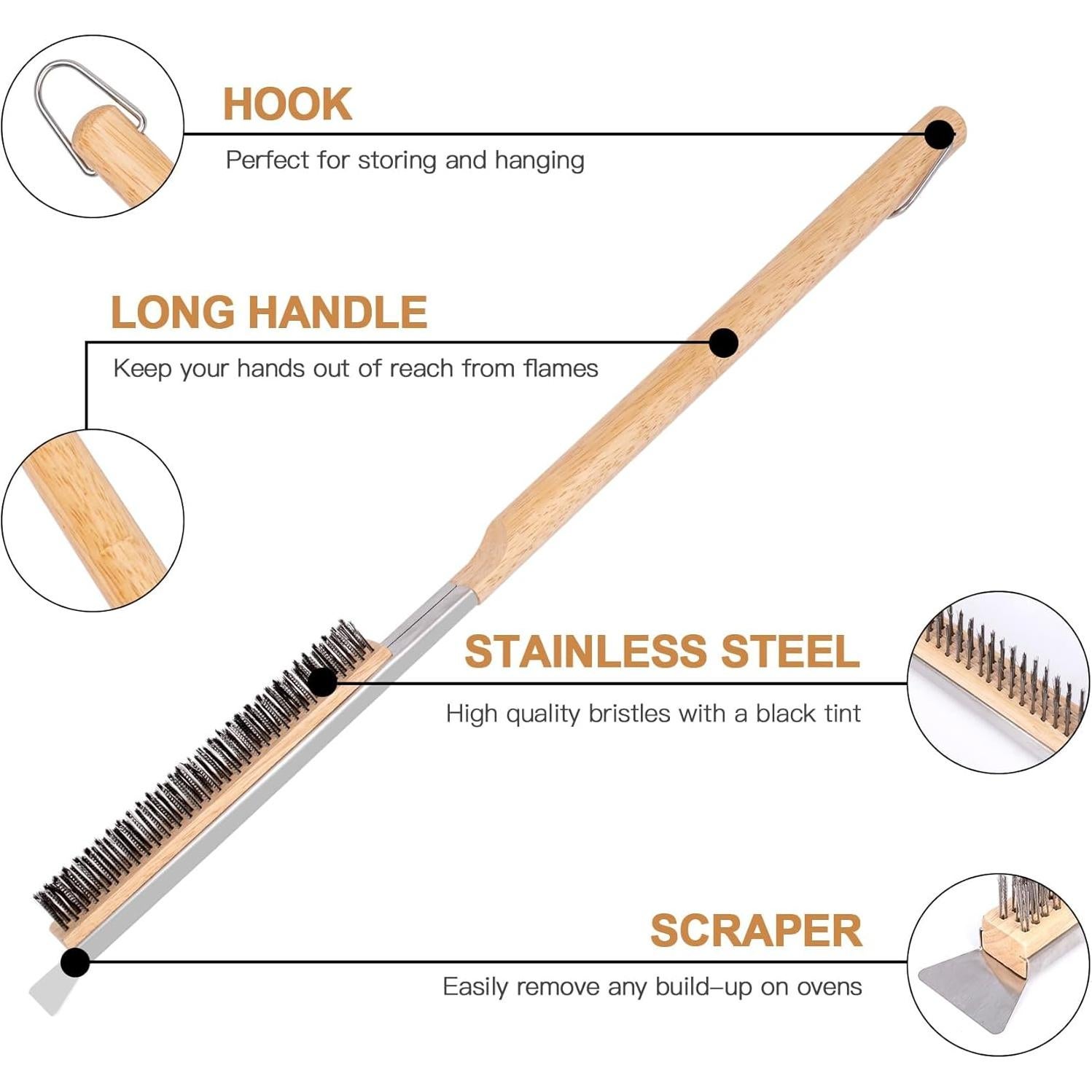 Cepillo para horno de pizza GOKOTASA 55.88 cm con raspador