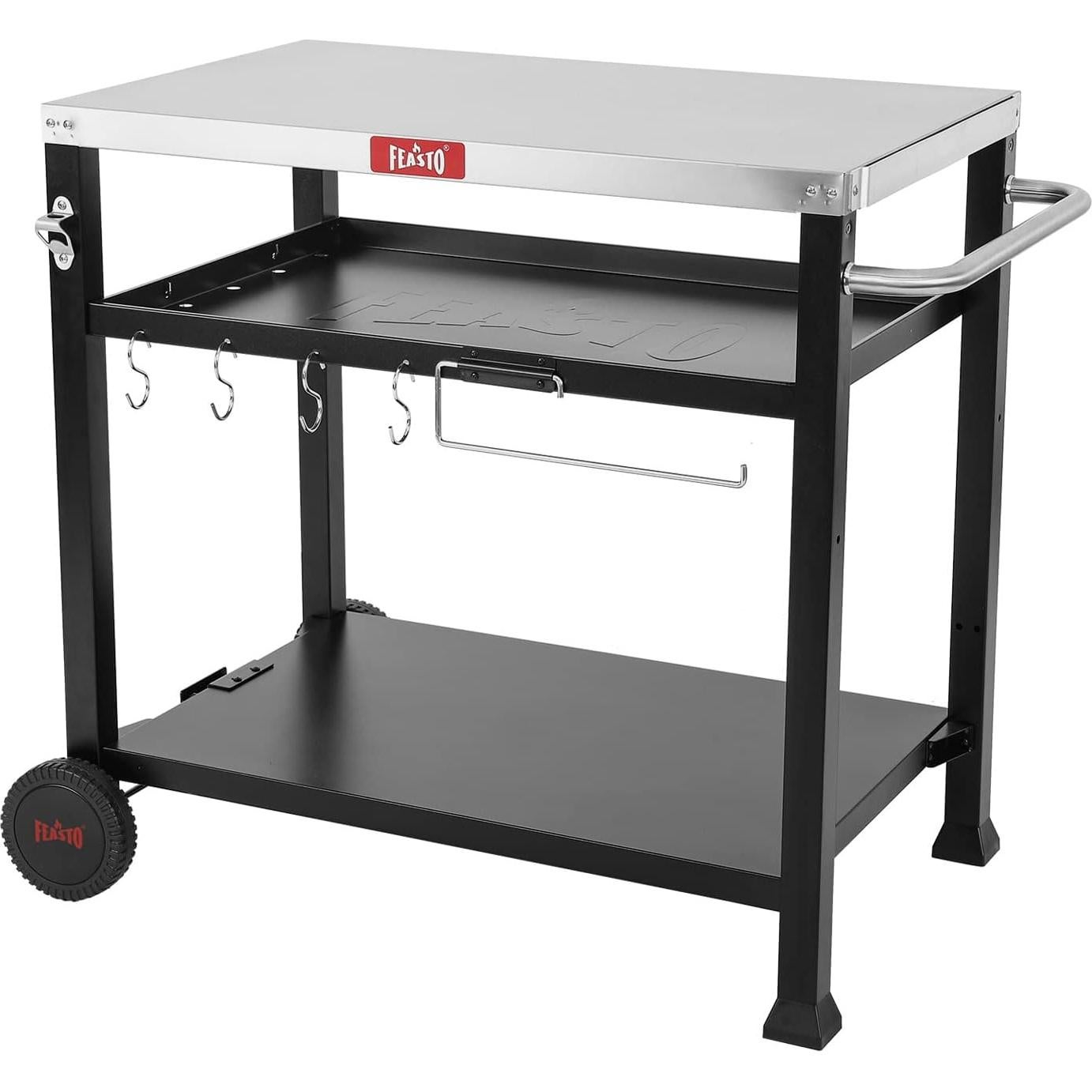 Mesa de Parrilla Móvil Feasto de Acero Inoxidable 3 Estantes