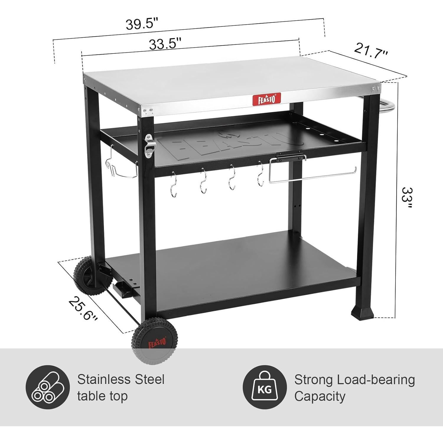 Mesa de Parrilla Móvil Feasto de Acero Inoxidable 3 Estantes