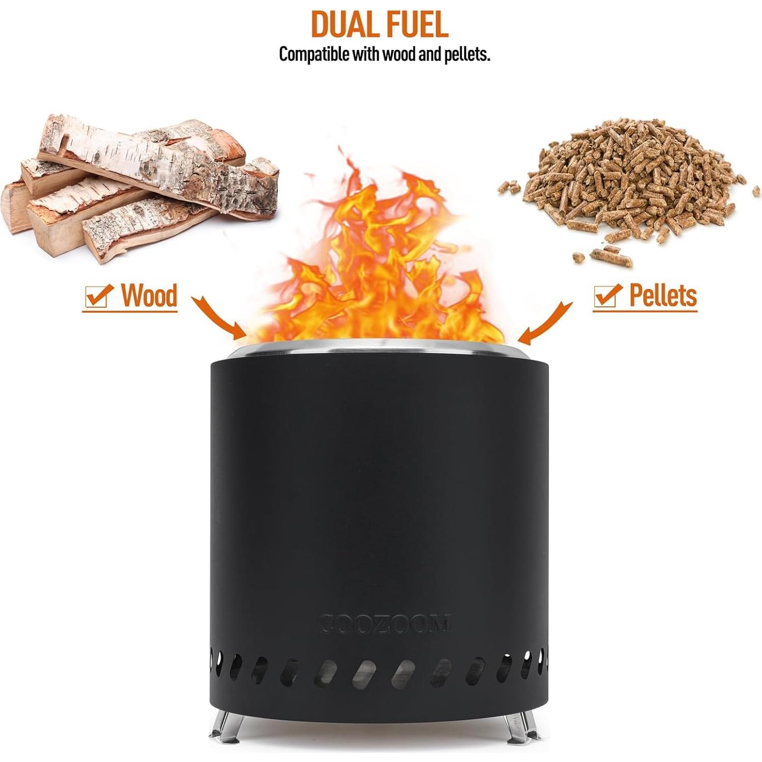 Hoguera de Mesa Portátil COOZOOM 22 cm Acero Inoxidable Bajo Humo