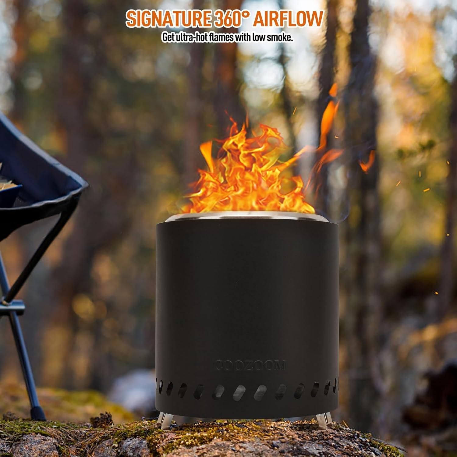 Hoguera de Mesa Portátil COOZOOM 22 cm Acero Inoxidable Bajo Humo