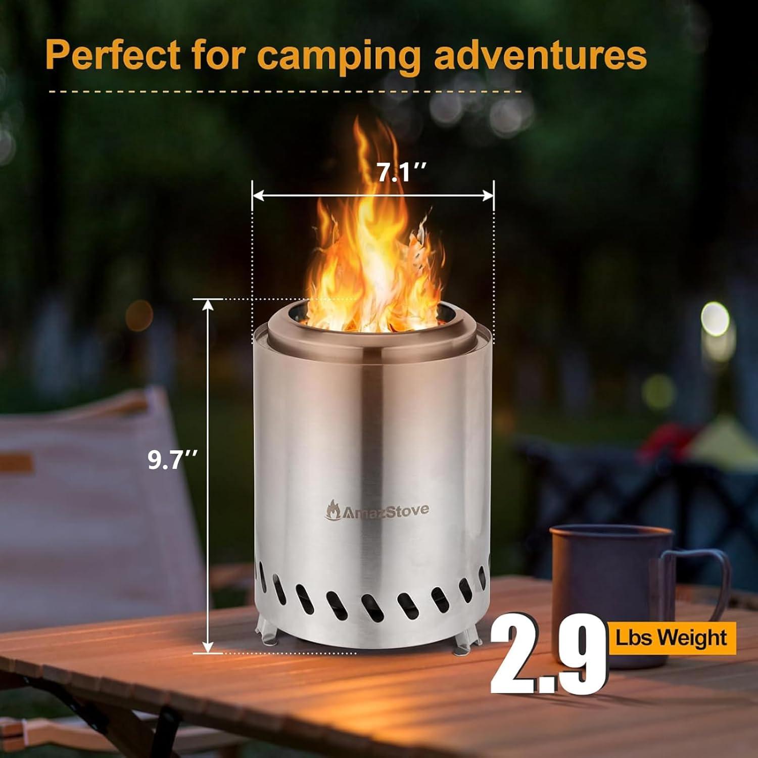 Mesa de fuego AmazStove 24.6 cm Acero Inoxidable Plata