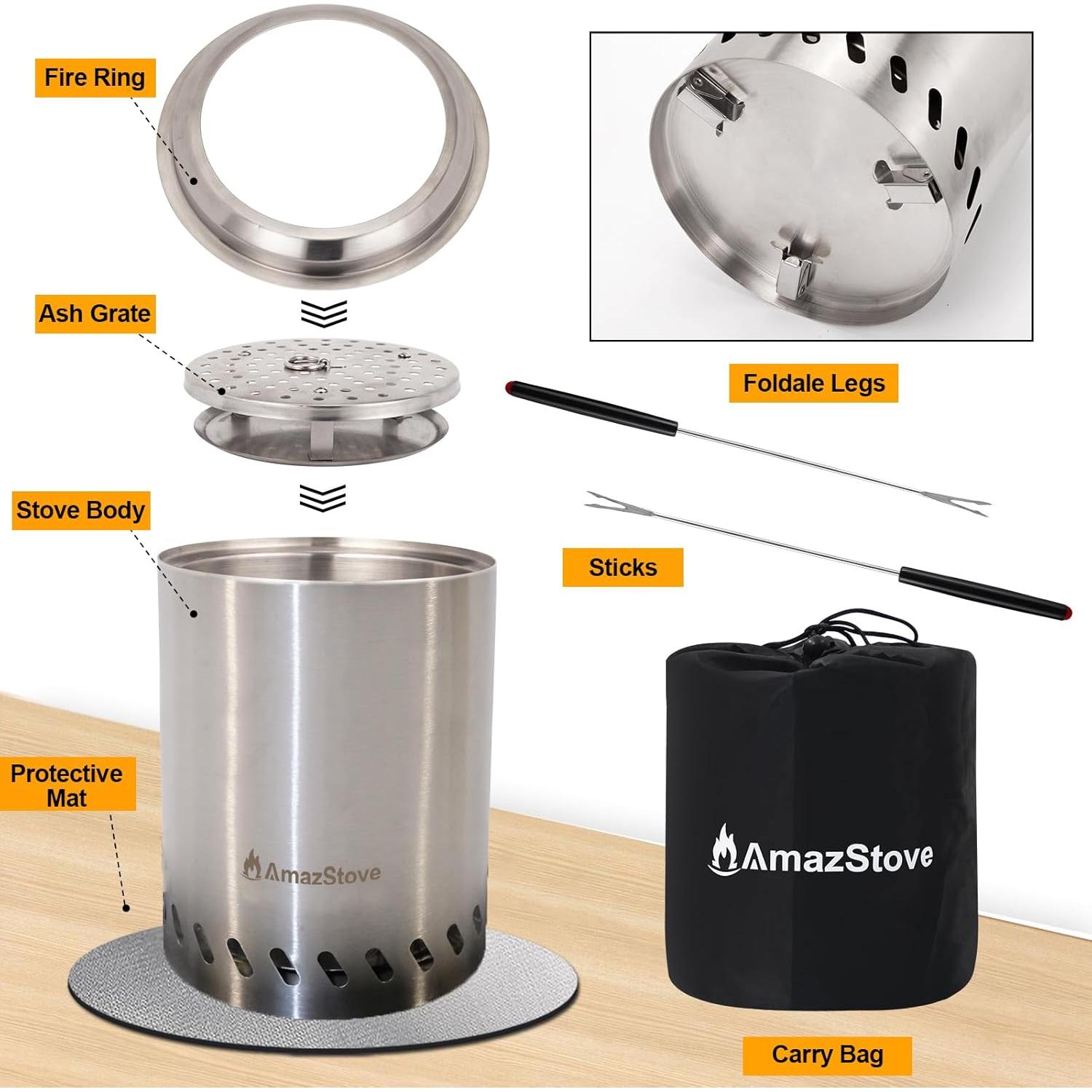 Mesa de fuego AmazStove 24.6 cm Acero Inoxidable Plata