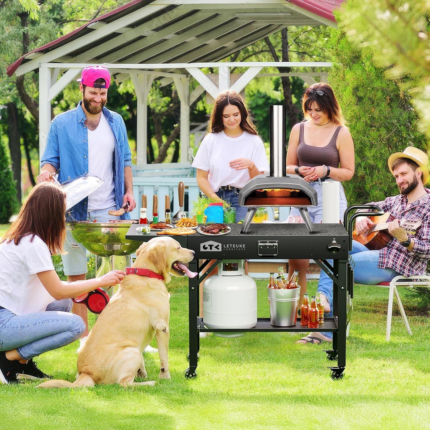 Carrito de Parrilla Plegable Leteuke Negro para BBQ 109x43cm