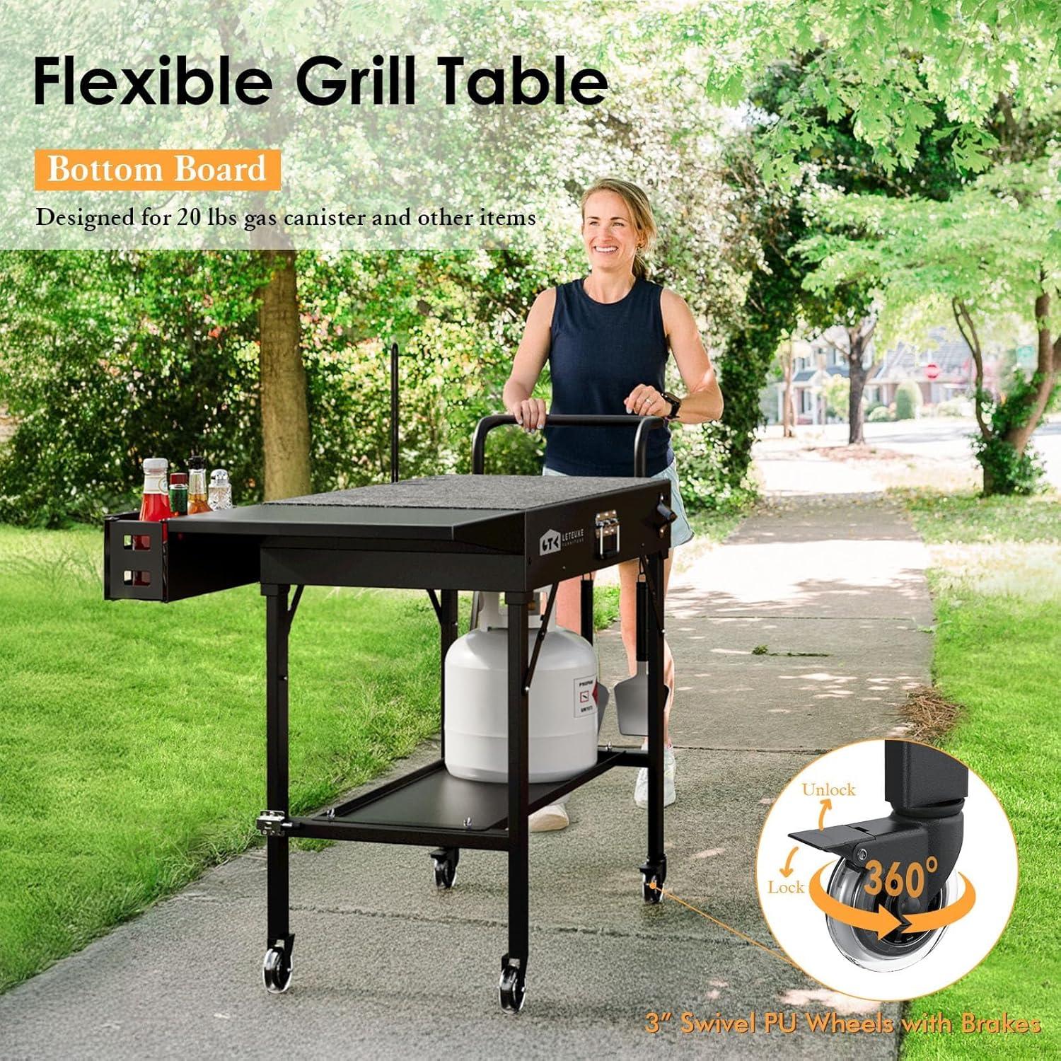 Carrito de Parrilla Plegable Leteuke Negro para BBQ 109x43cm