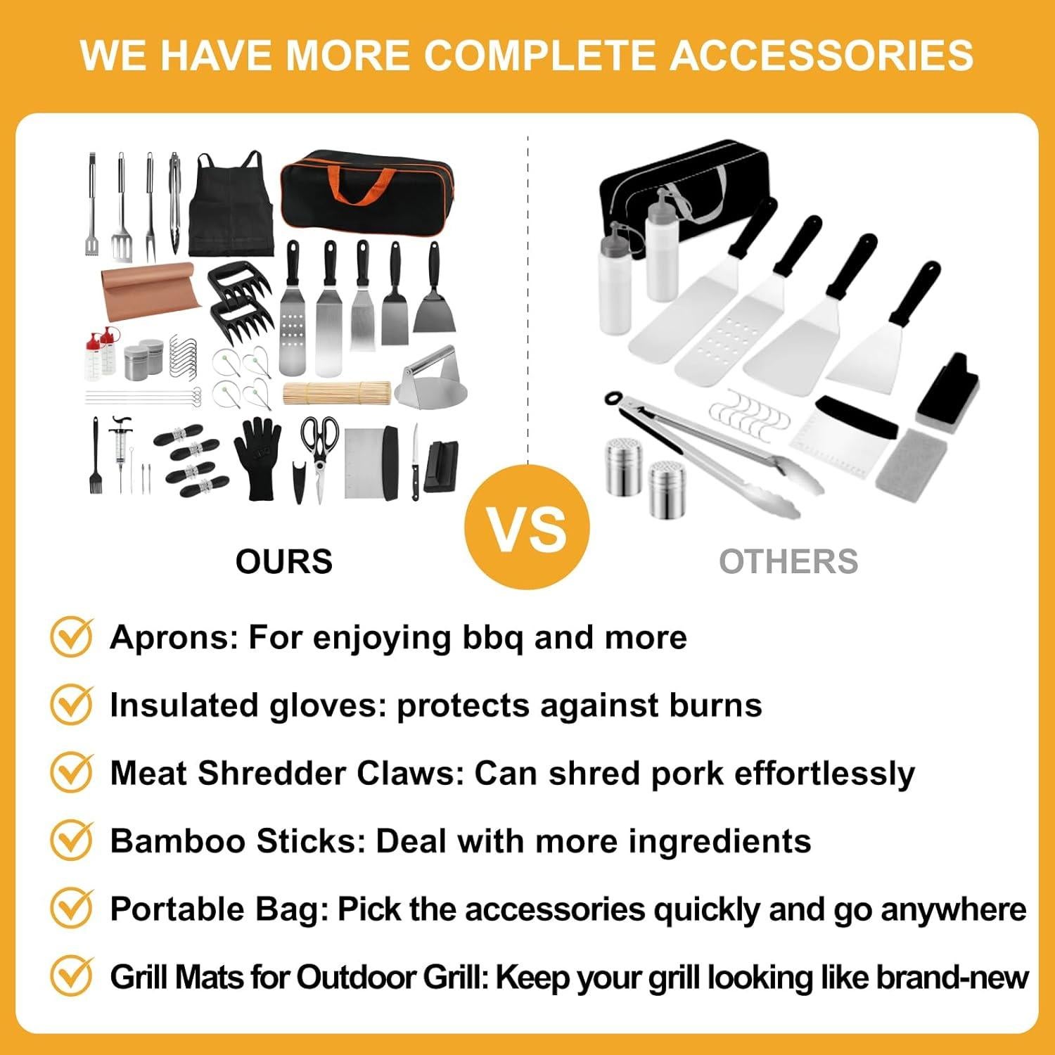 Kit de Accesorios para Parrilla JXWING 150 Piezas Acero Inoxidable