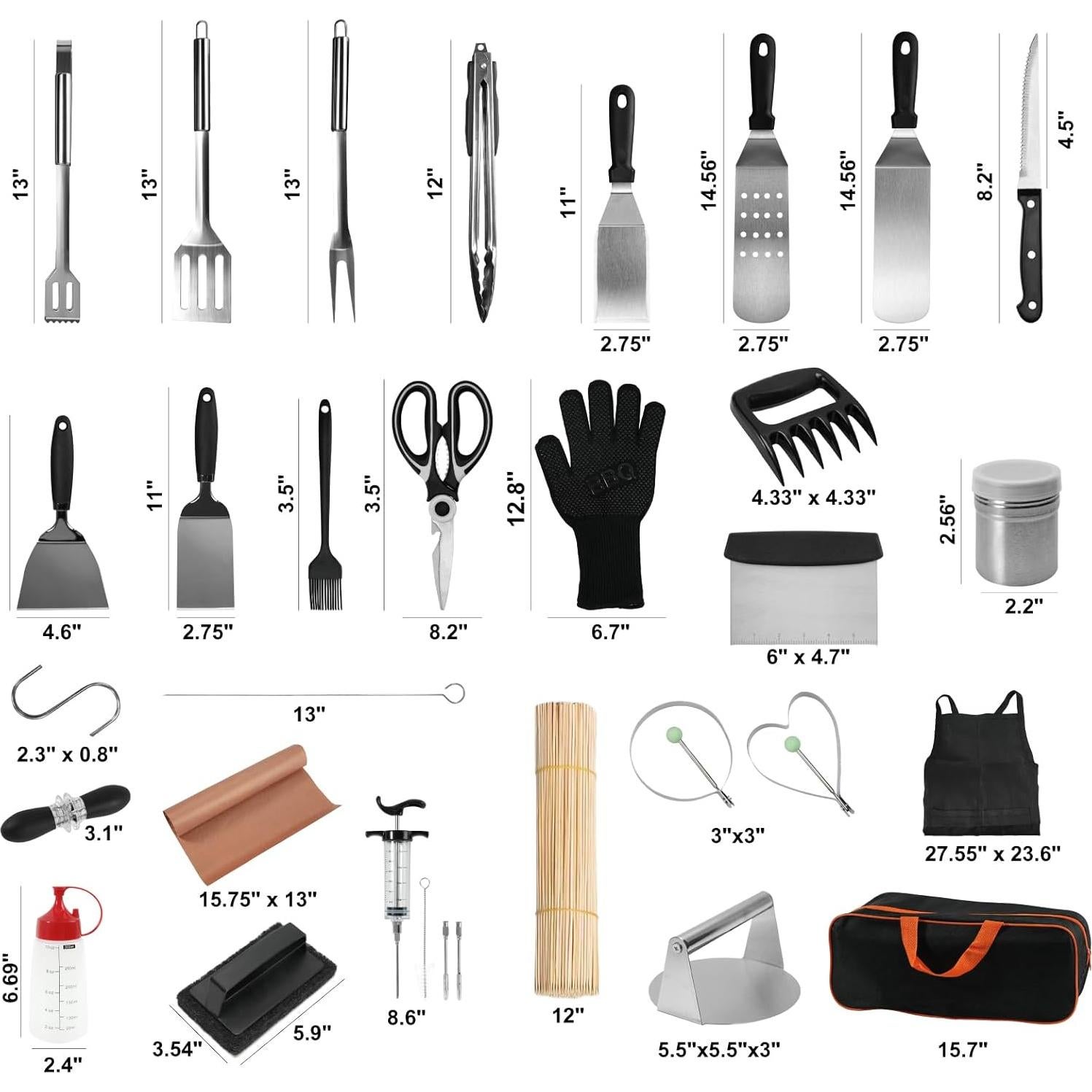 Kit de Accesorios para Parrilla JXWING 150 Piezas Acero Inoxidable