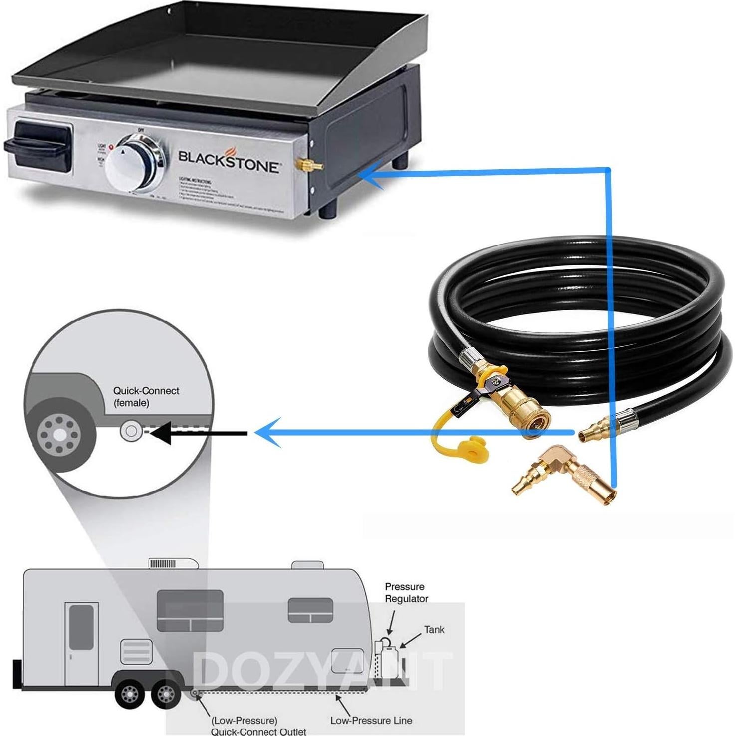 Manguera de Propano DOZYANT 12 pies con Adaptador Codo Blackstone