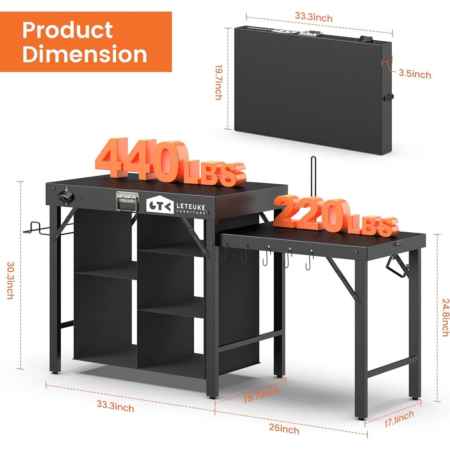 Mesa de Parrilla Plegable Leteuke 153.9x50.5cm para BBQ