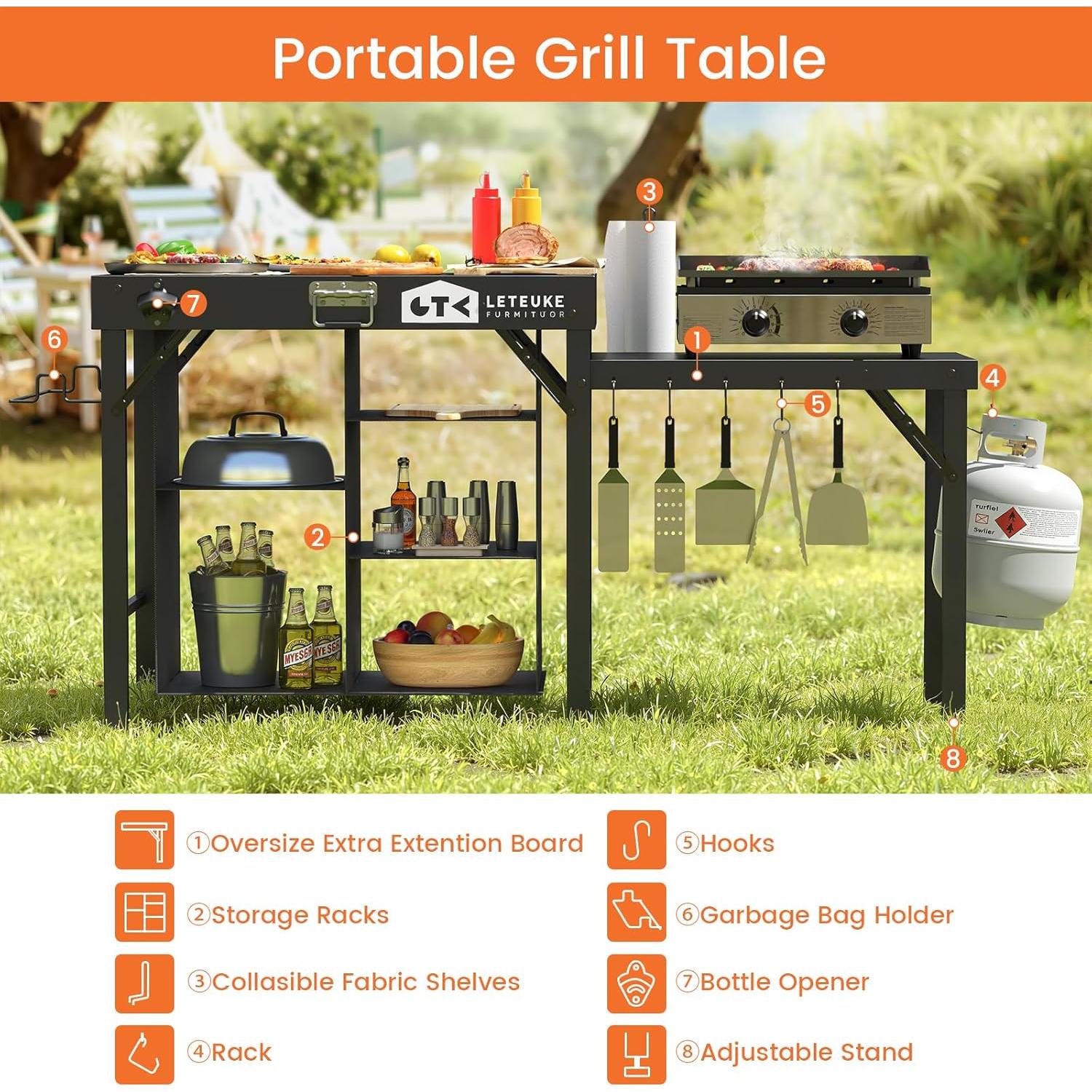 Mesa de Parrilla Plegable Leteuke 153.9x50.5cm para BBQ