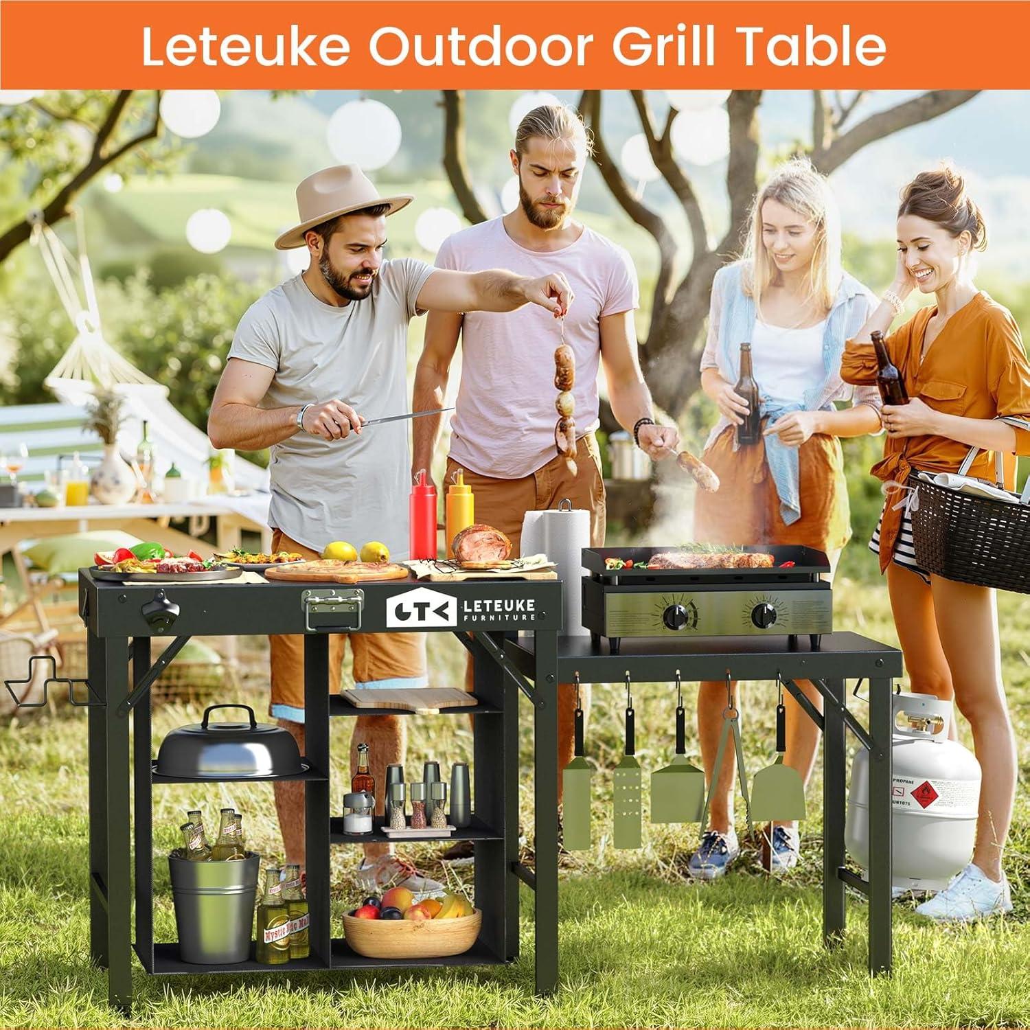Mesa de Parrilla Plegable Leteuke 153.9x50.5cm para BBQ