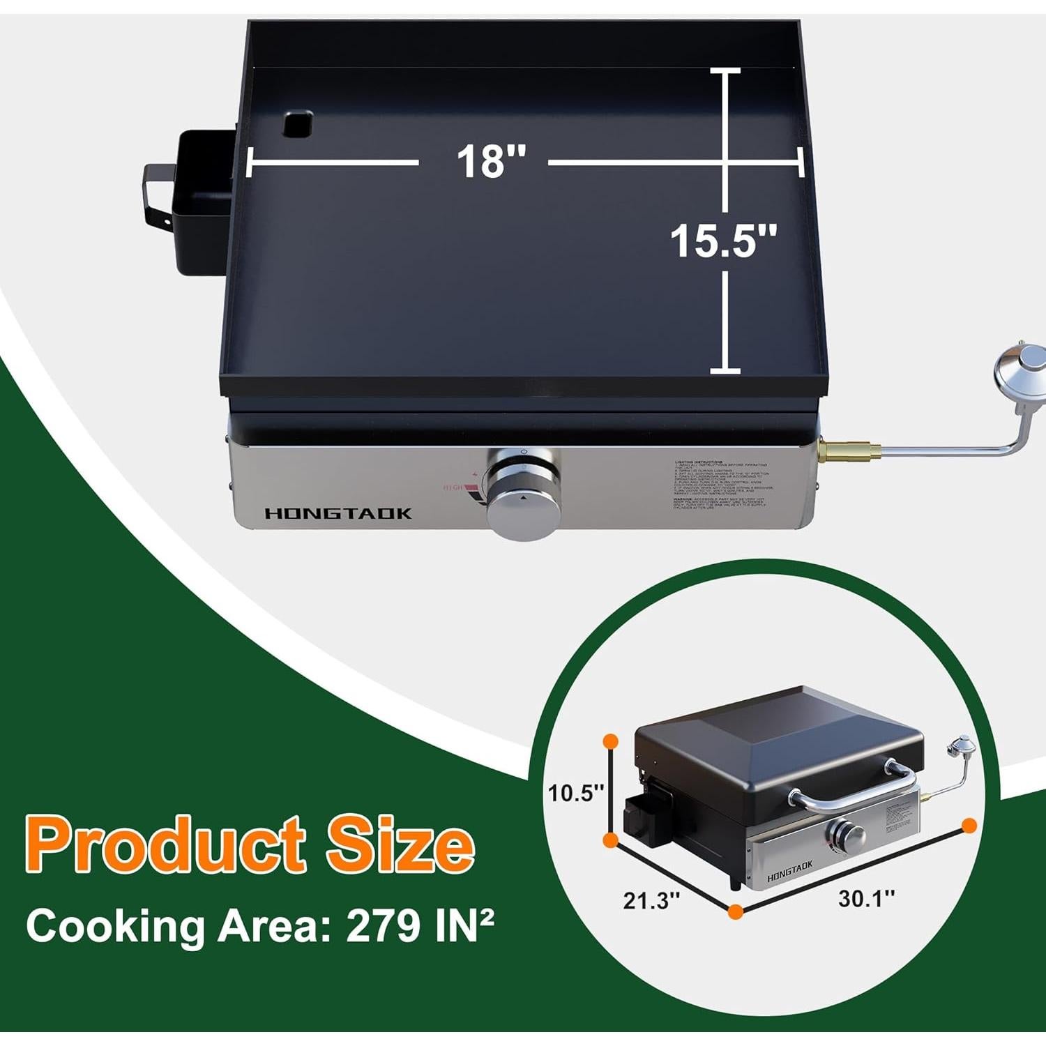 Parrilla de Gas Propano Portátil HongTaok 45.7x38.1cm con Tapa